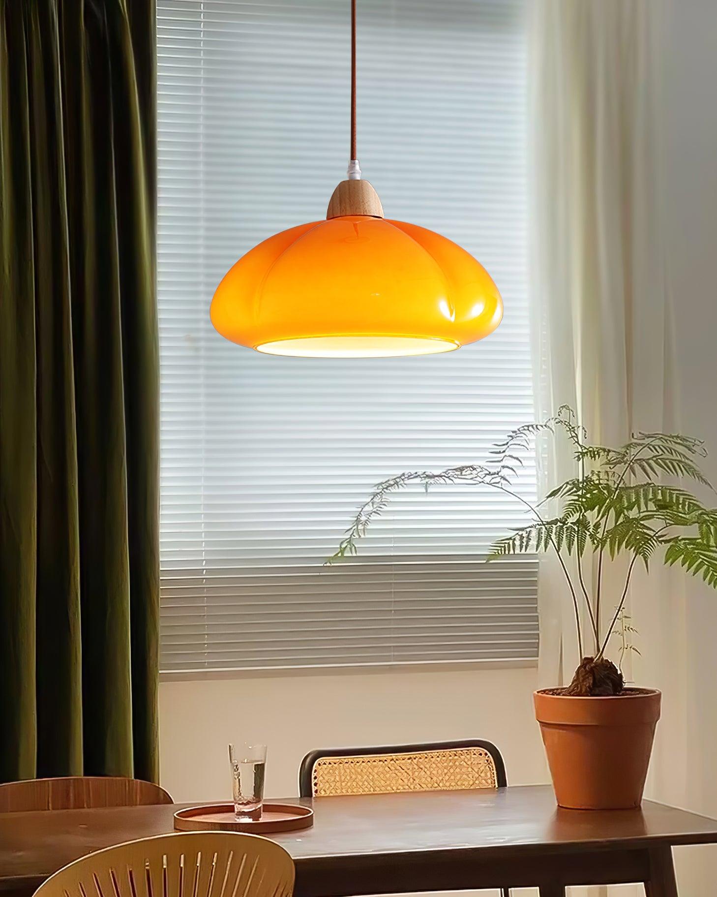 Pendant Lamp Rounded Glass Shade Wood Accent Playful Modern Touch - Letslighting