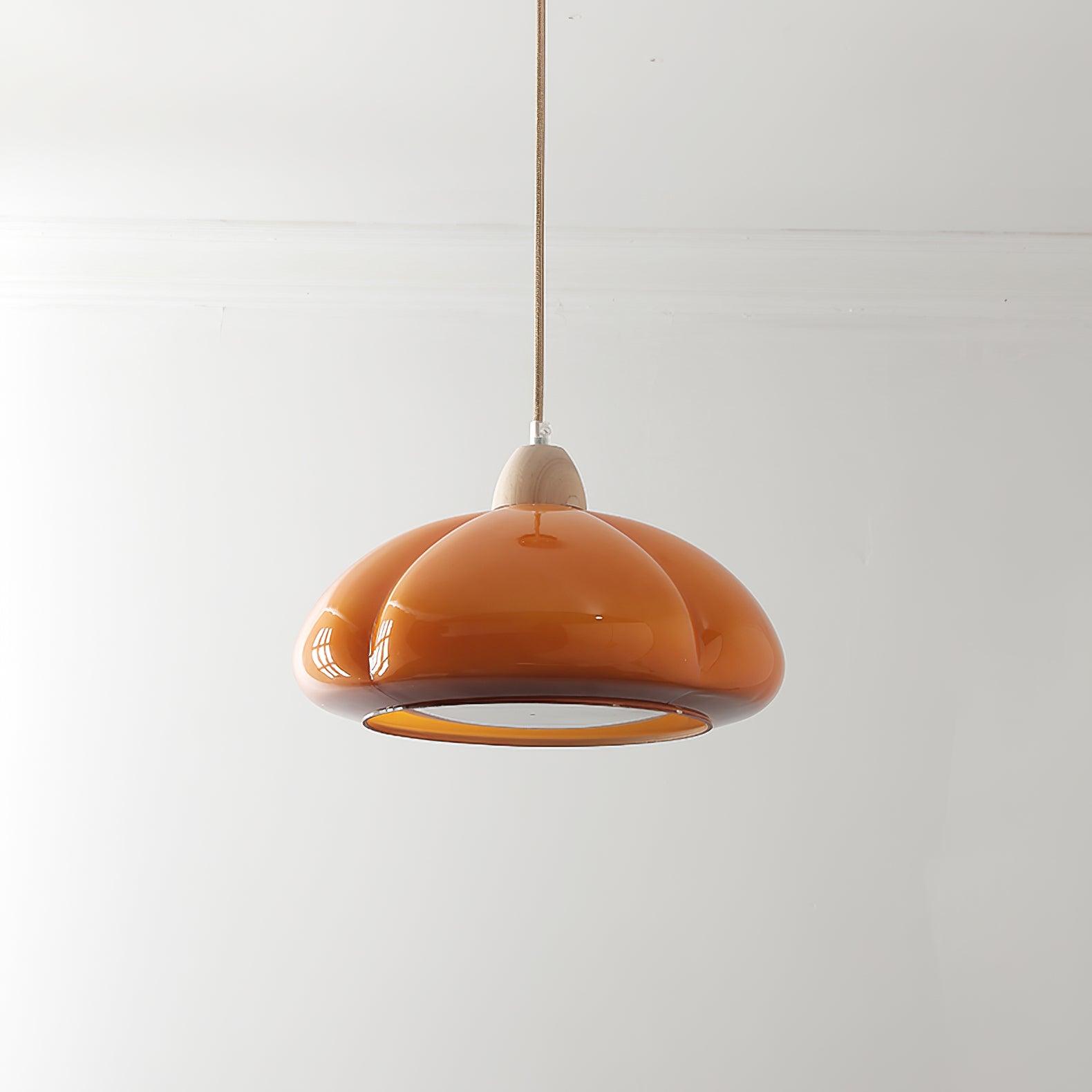 Pendant Lamp Rounded Glass Shade Wood Accent Playful Modern Touch - Letslighting