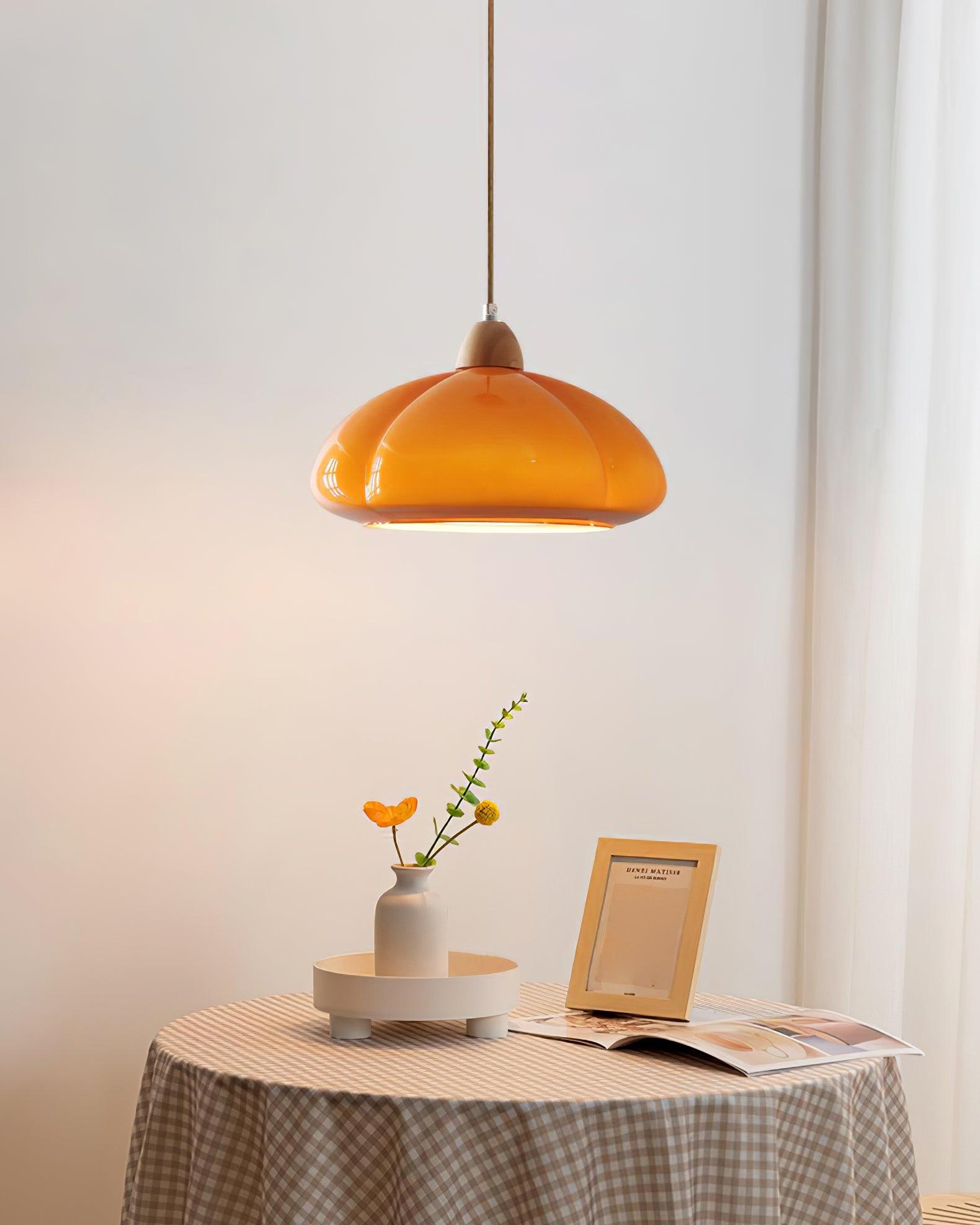 Pendant Lamp Rounded Glass Shade Wood Accent Playful Modern Touch - Letslighting