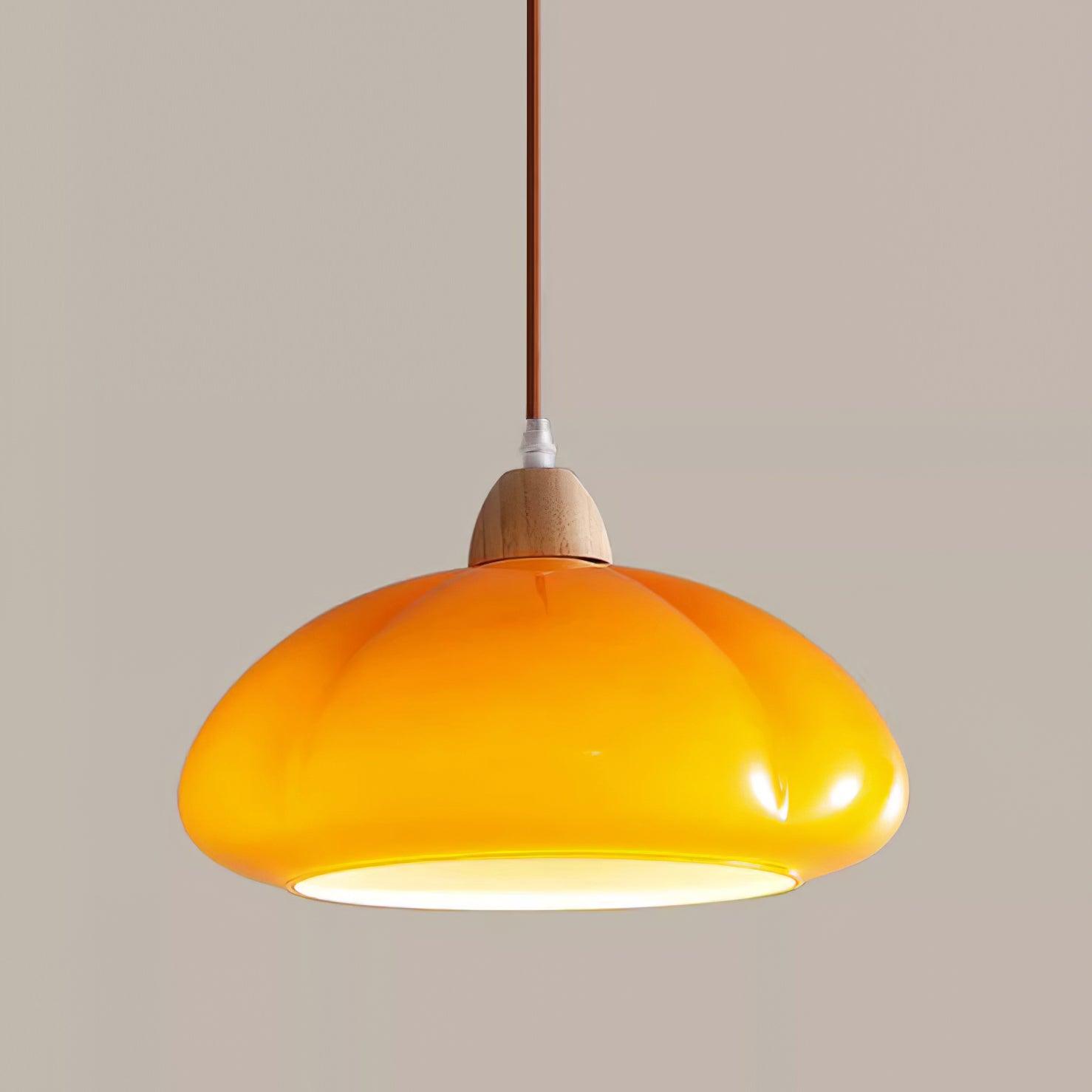 Pendant Lamp Rounded Glass Shade Wood Accent Playful Modern Touch - Letslighting