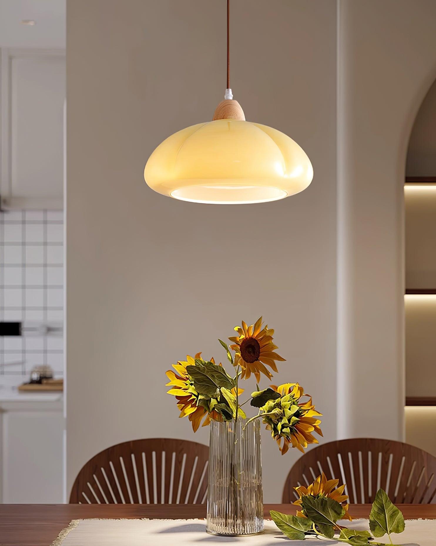 Pendant Lamp Rounded Glass Shade Wood Accent Playful Modern Touch - Letslighting