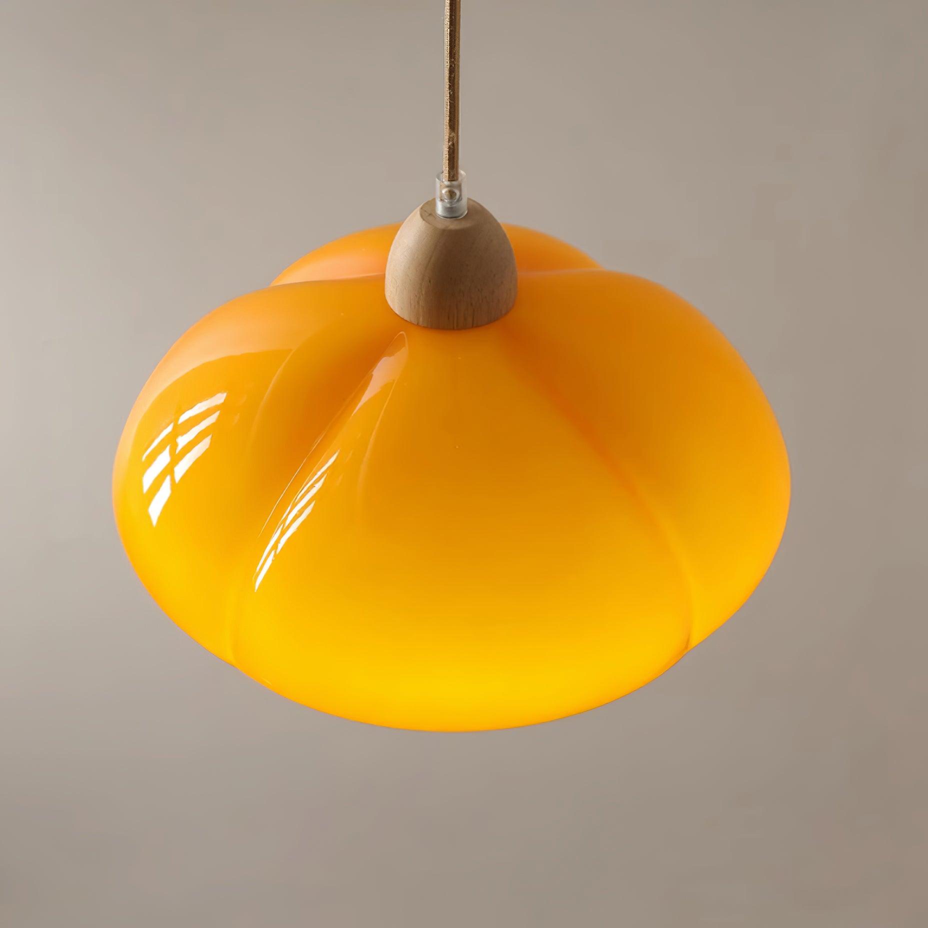 Pendant Lamp Rounded Glass Shade Wood Accent Playful Modern Touch - Letslighting