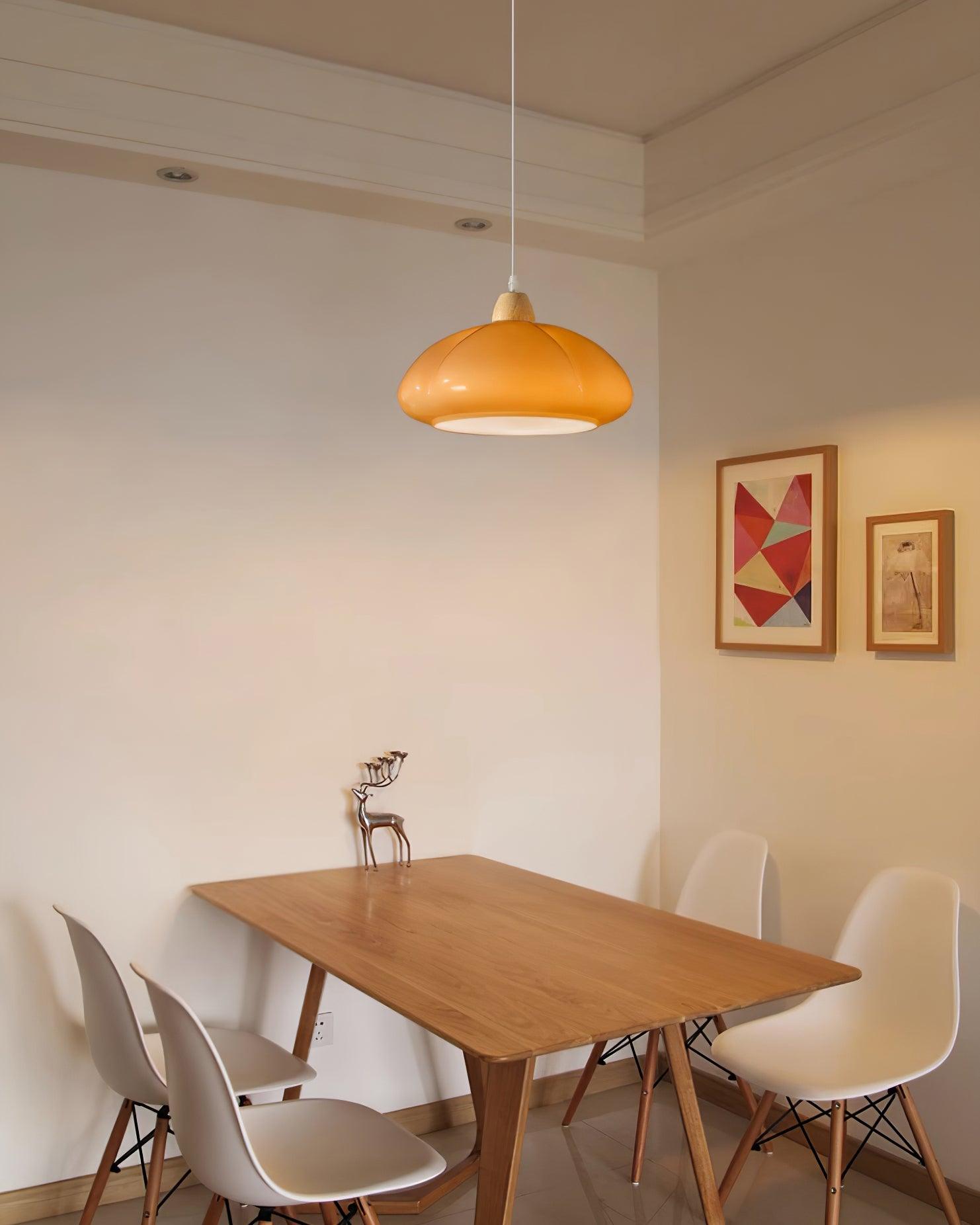 Pendant Lamp Rounded Glass Shade Wood Accent Playful Modern Touch - Letslighting