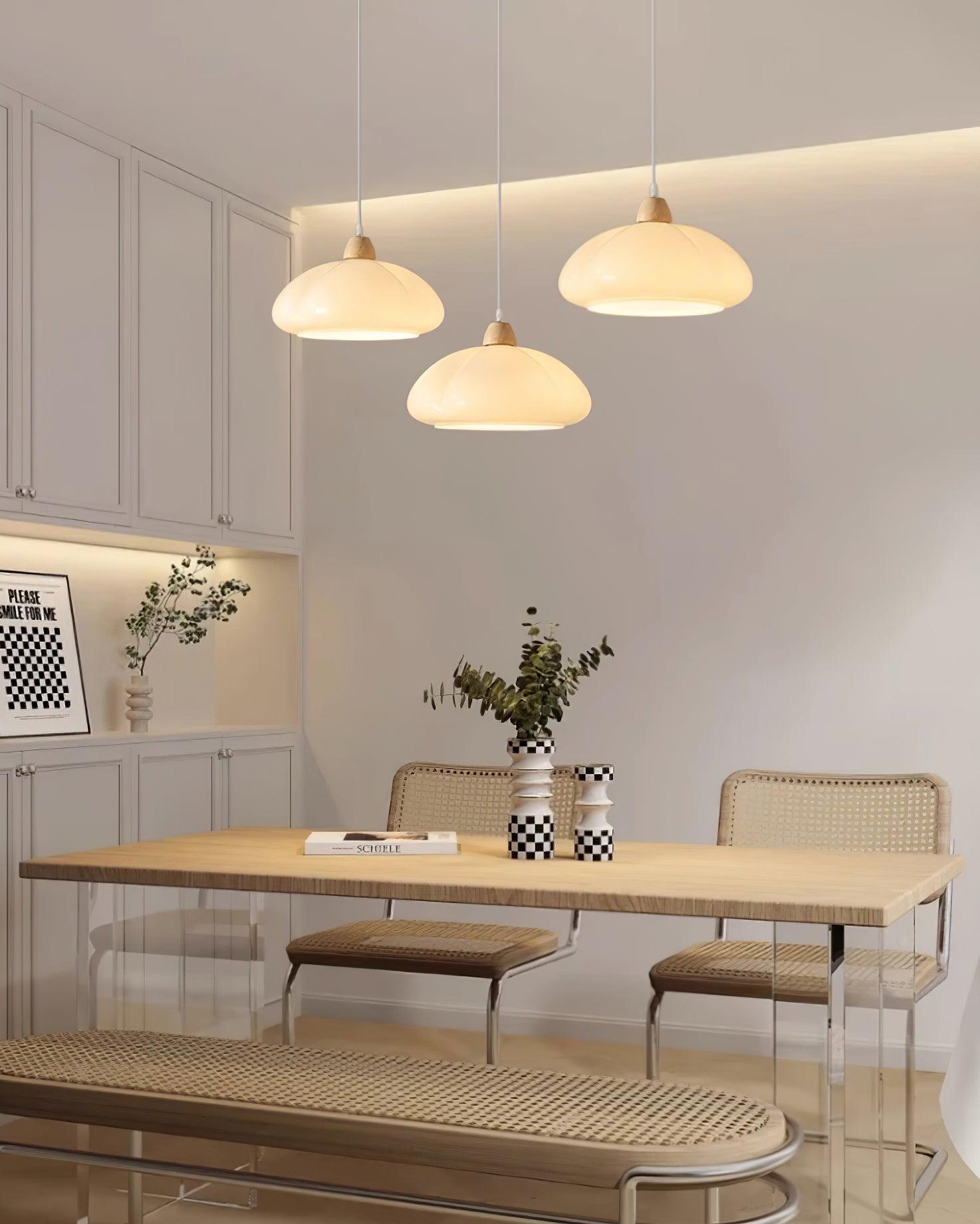 Pendant Lamp Rounded Glass Shade Wood Accent Playful Modern Touch - Letslighting