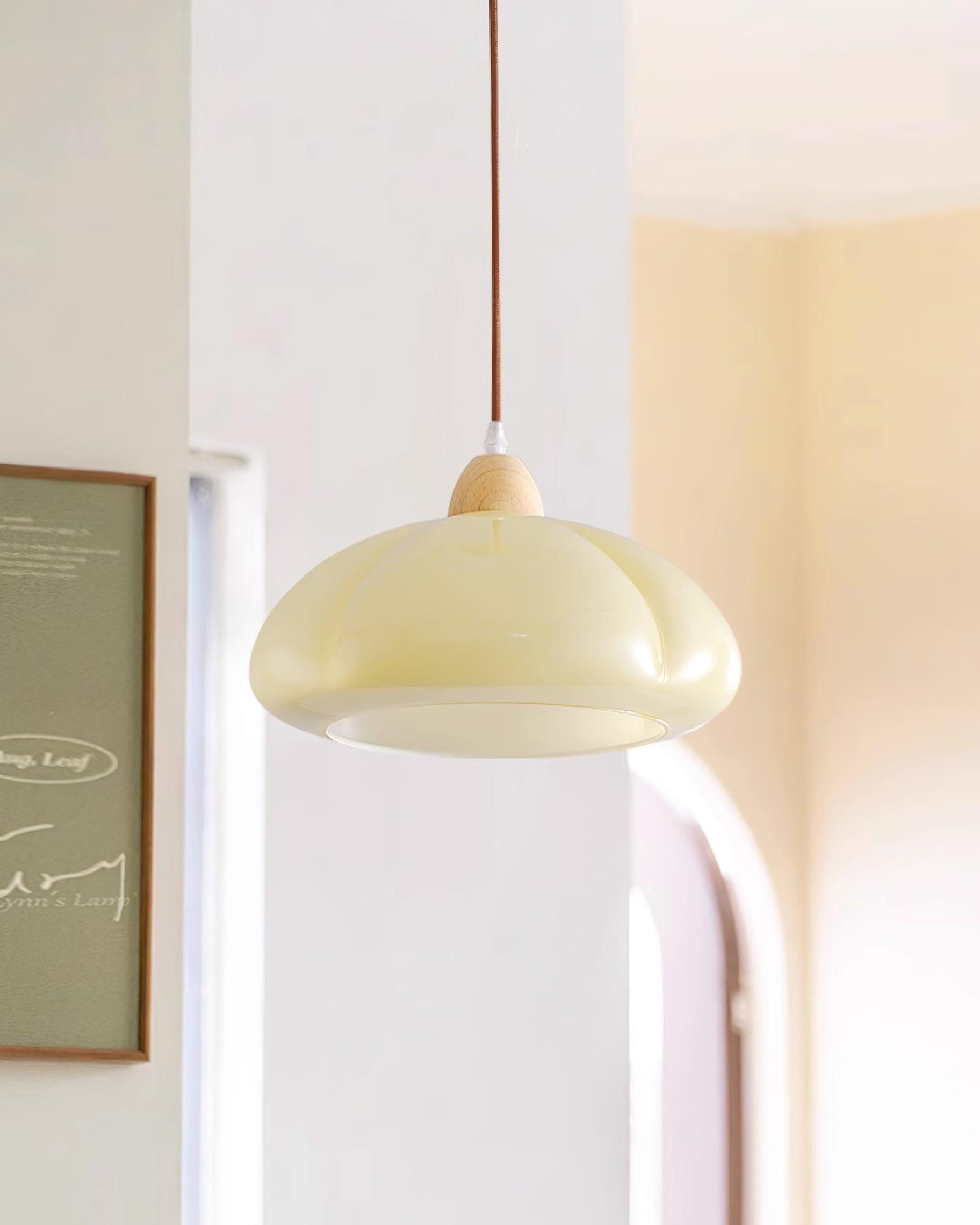 Pendant Lamp Rounded Glass Shade Wood Accent Playful Modern Touch - Letslighting