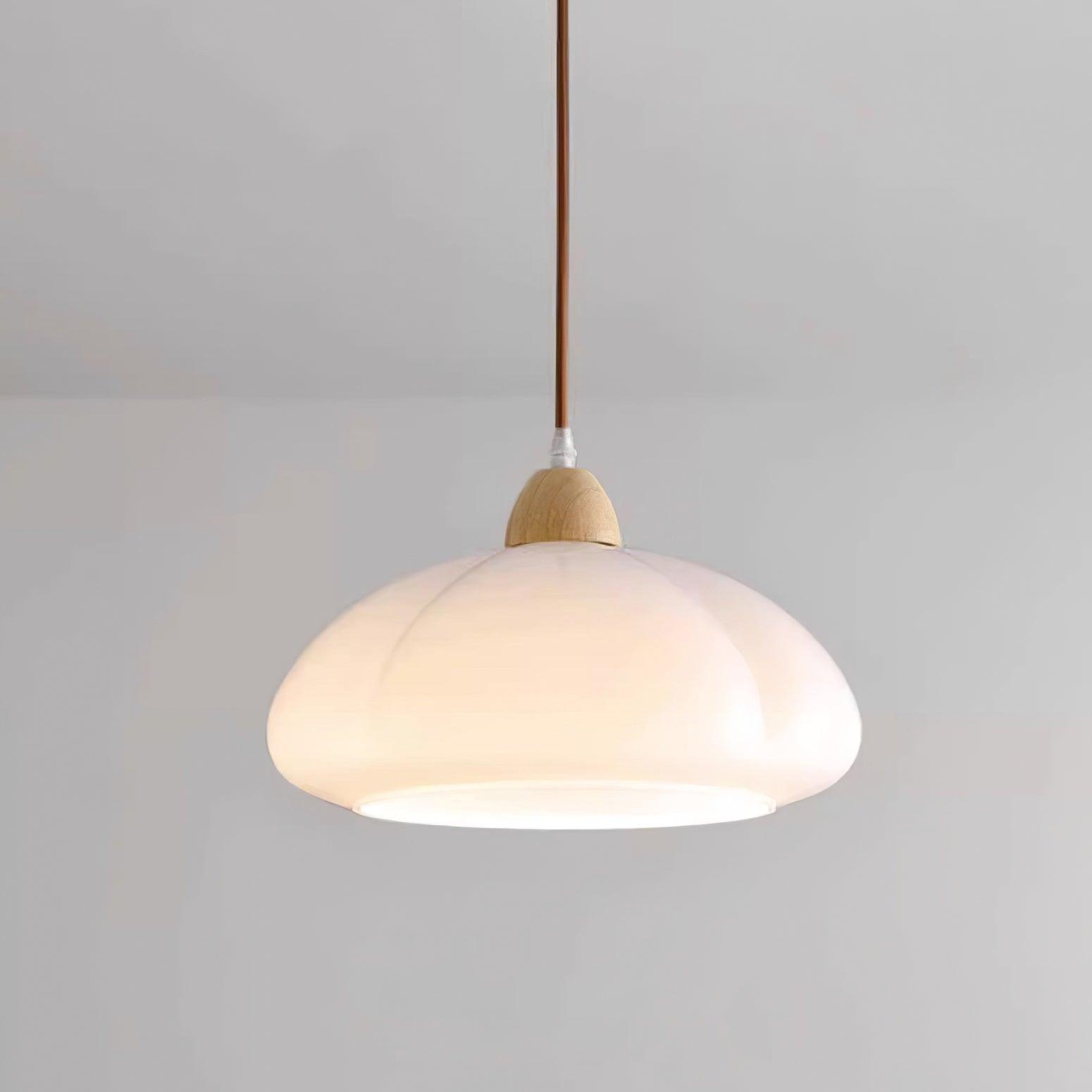 Pendant Lamp Rounded Glass Shade Wood Accent Playful Modern Touch - Letslighting
