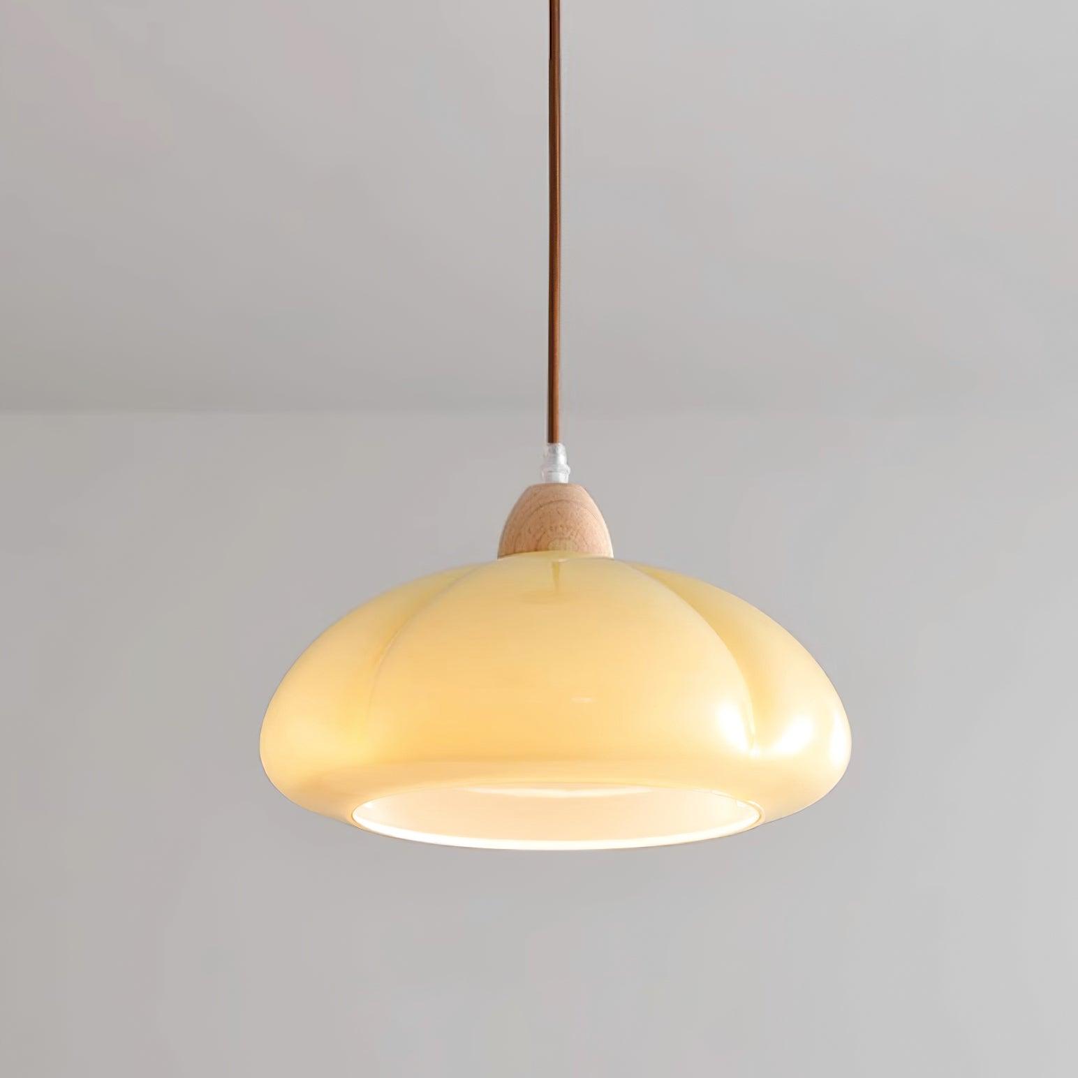 Pendant Lamp Rounded Glass Shade Wood Accent Playful Modern Touch - Letslighting