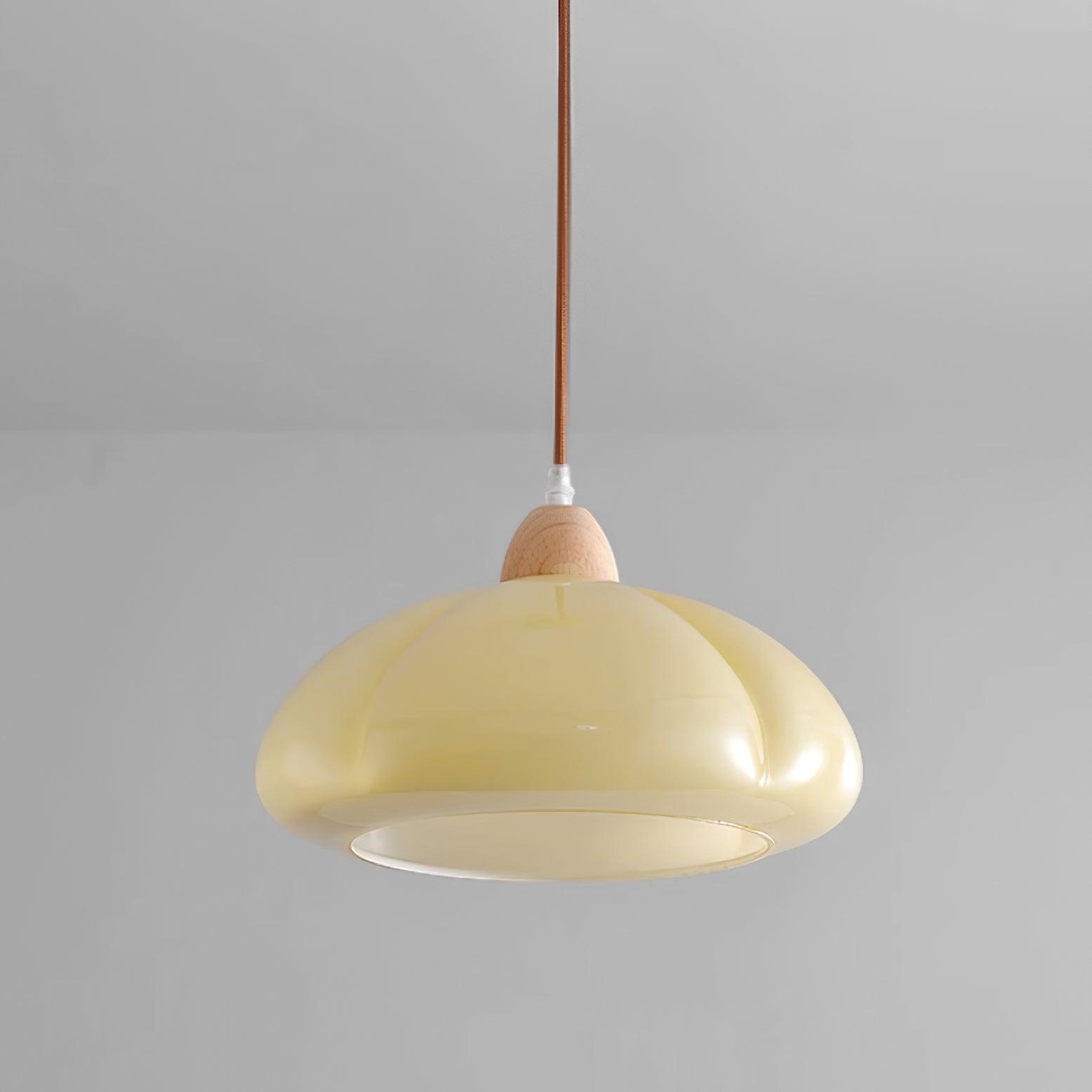 Pendant Lamp Rounded Glass Shade Wood Accent Playful Modern Touch - Letslighting