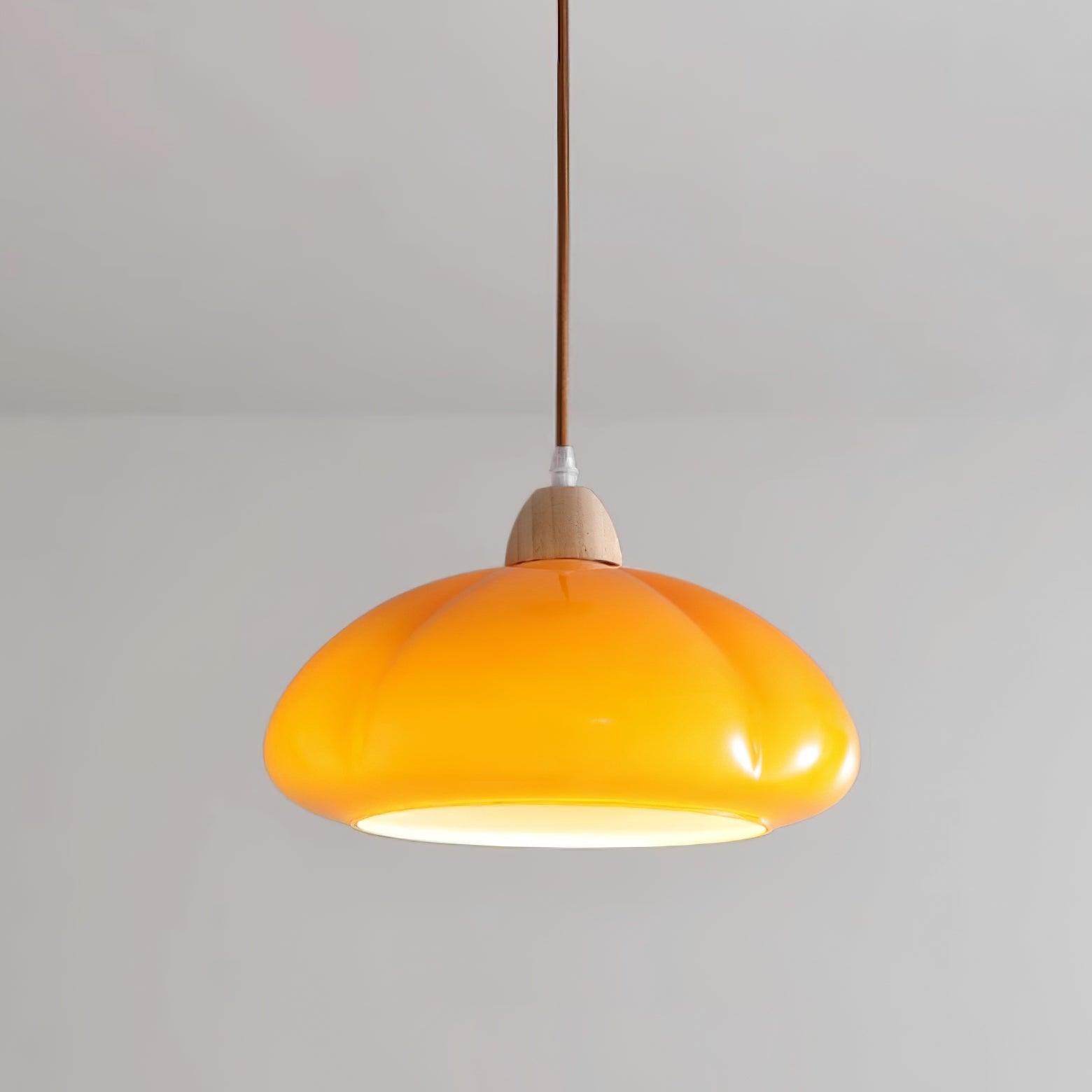 Pendant Lamp Rounded Glass Shade Wood Accent Playful Modern Touch - Letslighting