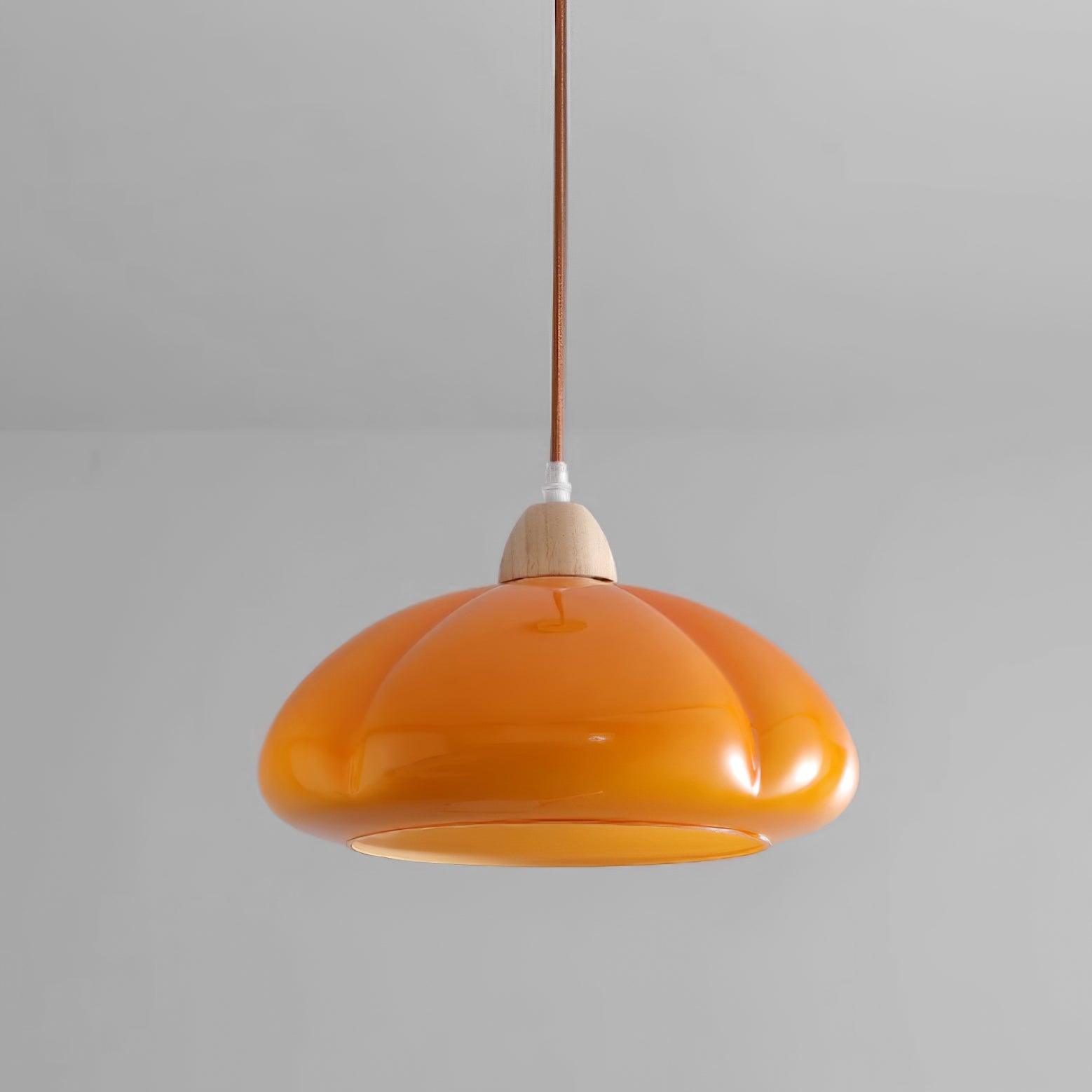 Pendant Lamp Rounded Glass Shade Wood Accent Playful Modern Touch - Letslighting