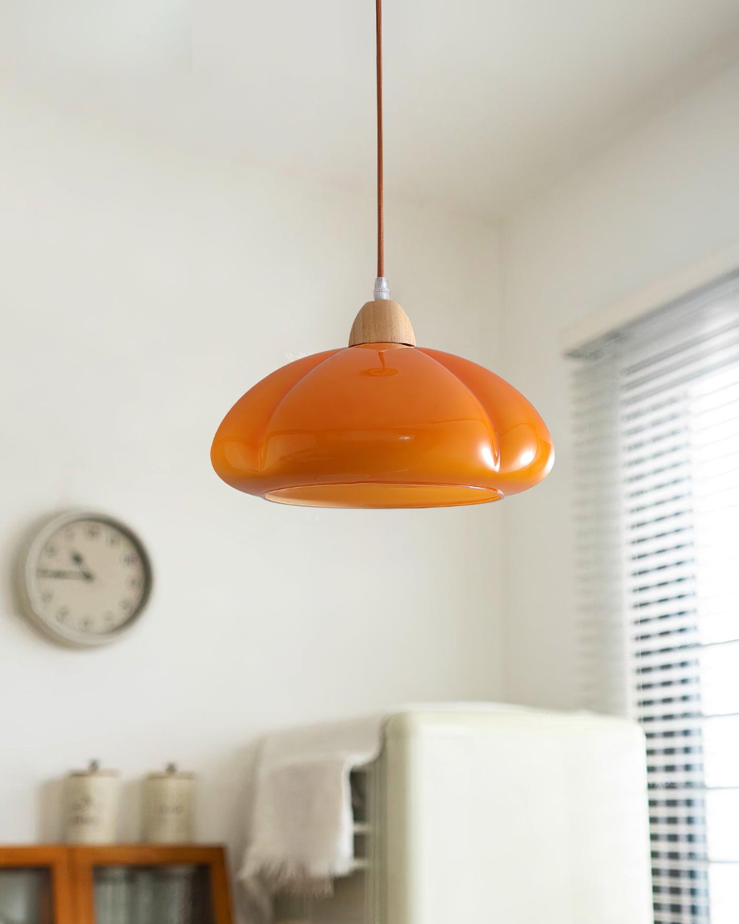 Pendant Lamp Rounded Glass Shade Wood Accent Playful Modern Touch - Letslighting