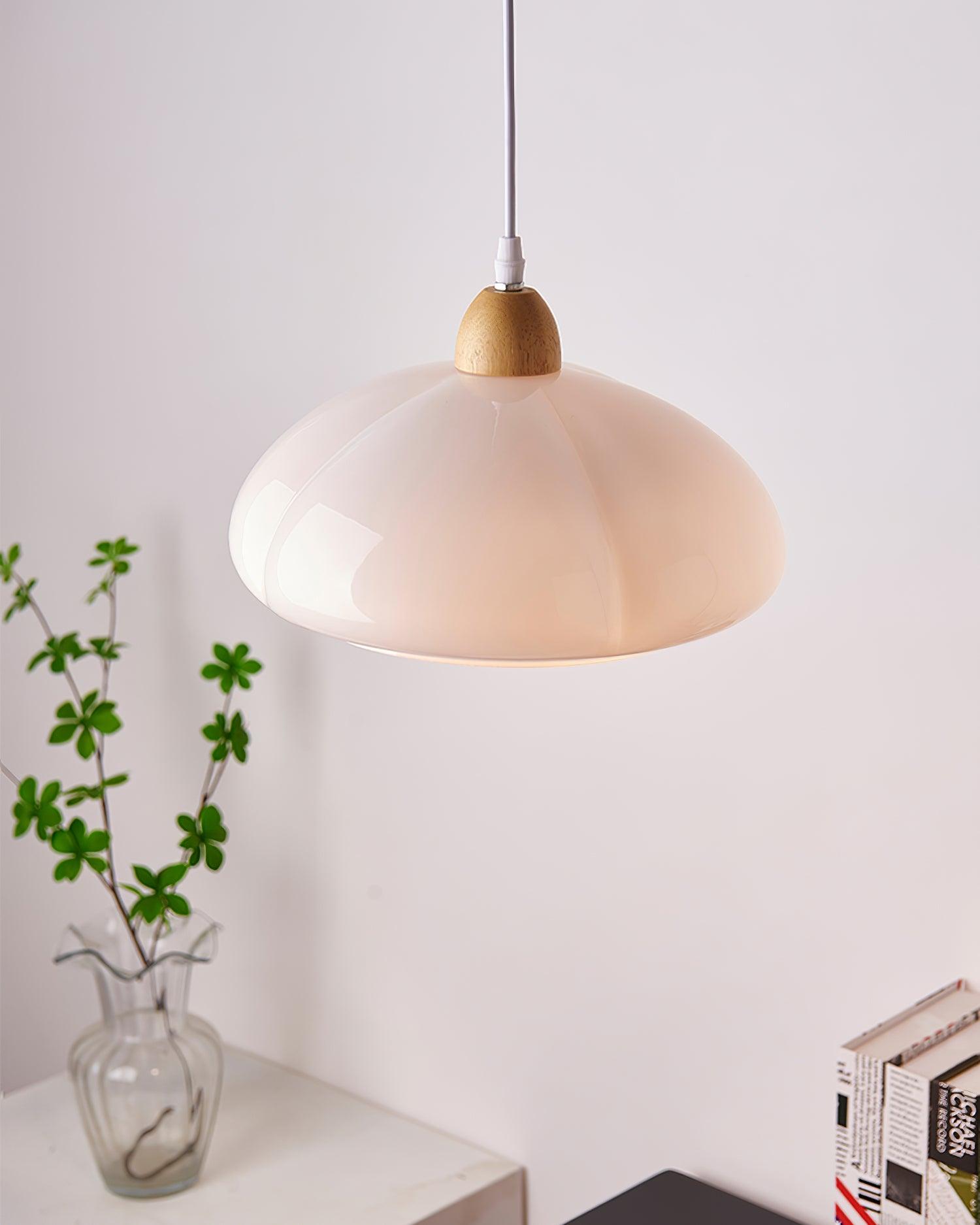 Pendant Lamp Rounded Glass Shade Wood Accent Playful Modern Touch - Letslighting