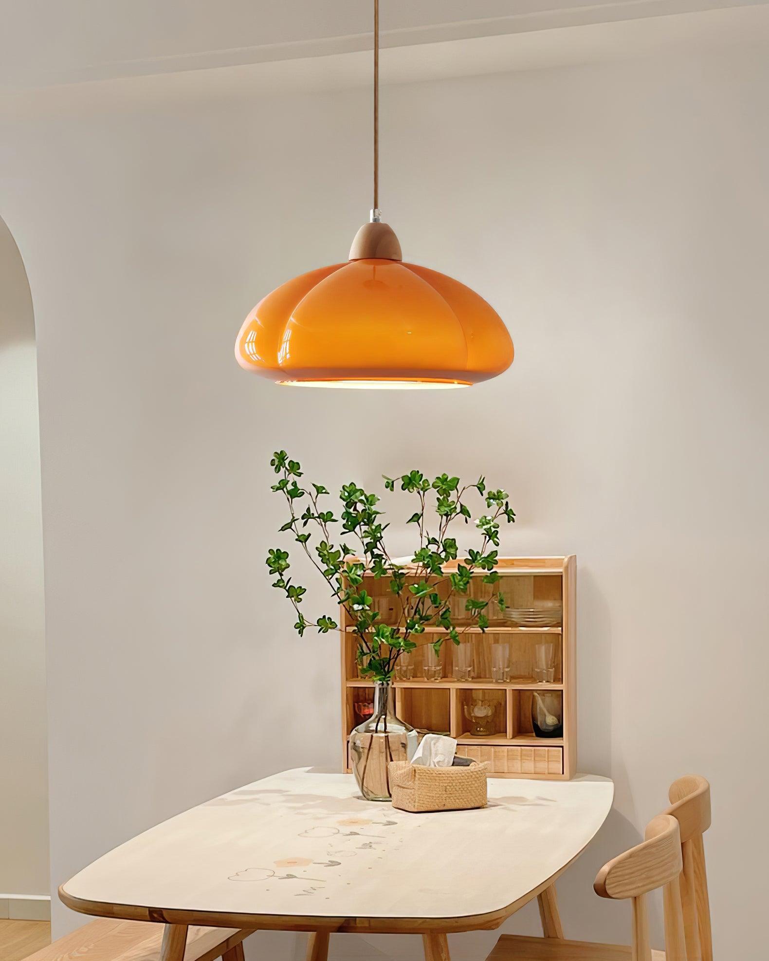 Pendant Lamp Rounded Glass Shade Wood Accent Playful Modern Touch - Letslighting