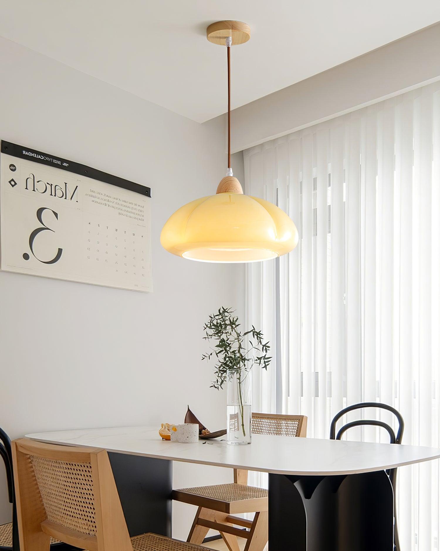 Pendant Lamp Rounded Glass Shade Wood Accent Playful Modern Touch - Letslighting