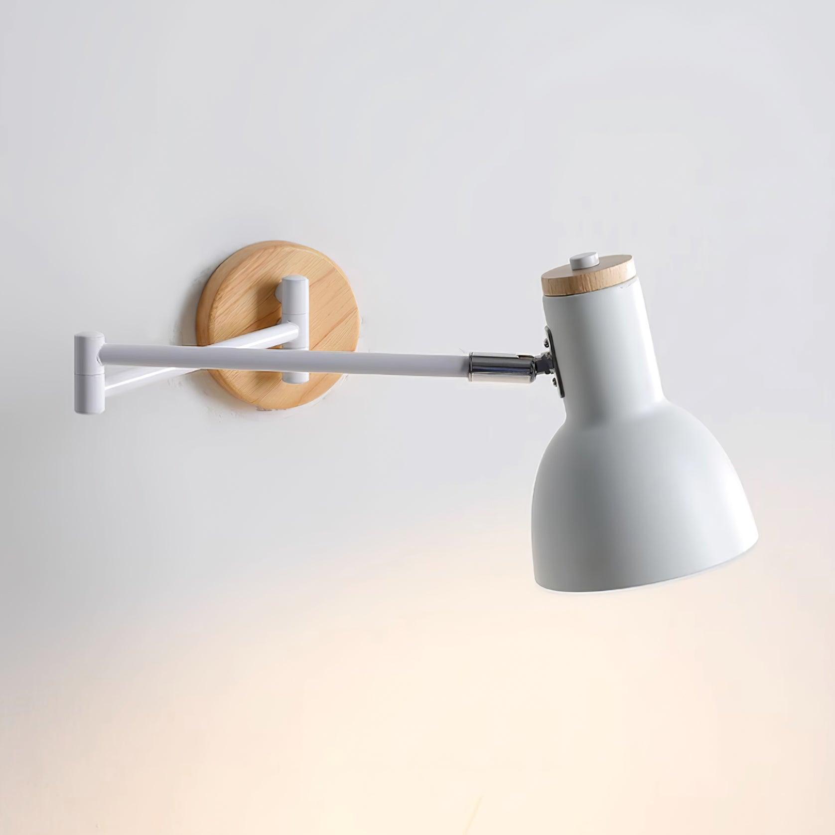 Wall Lamp Adjustable Arm Cone Shade Wood Base Modern Study - Letslighting
