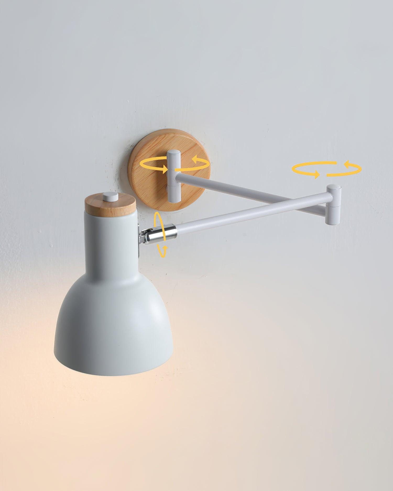 Wall Lamp Adjustable Arm Cone Shade Wood Base Modern Study - Letslighting