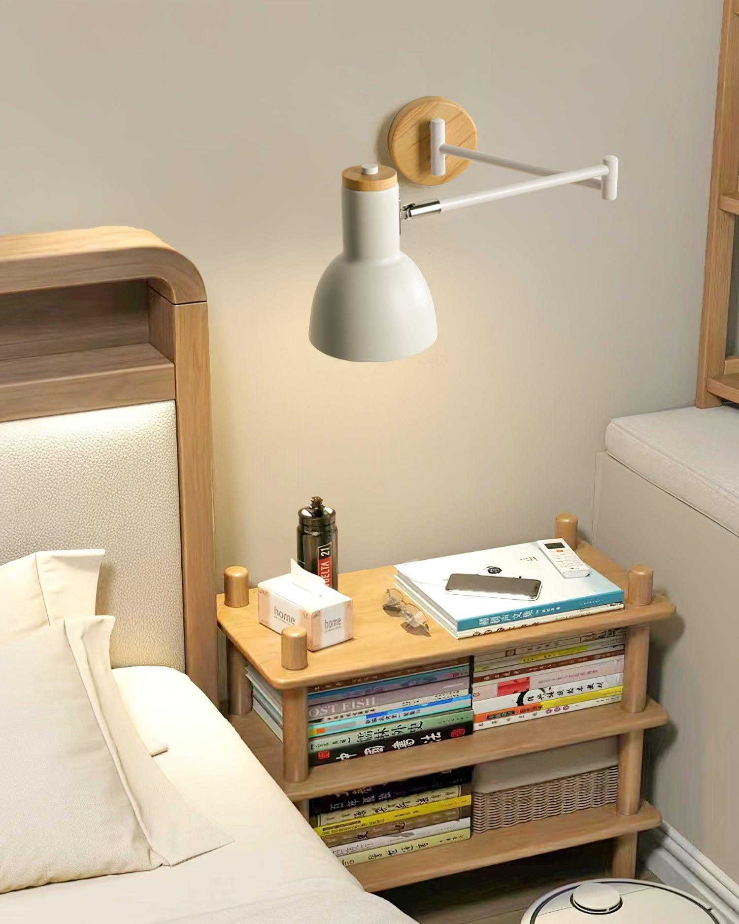 Wall Lamp Adjustable Arm Cone Shade Wood Base Modern Study - Letslighting