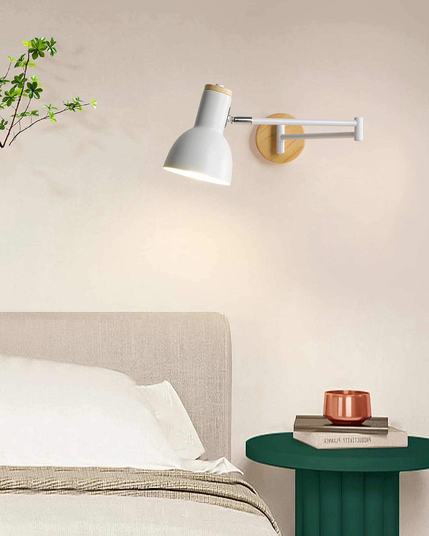Wall Lamp Adjustable Arm Cone Shade Wood Base Modern Study - Letslighting