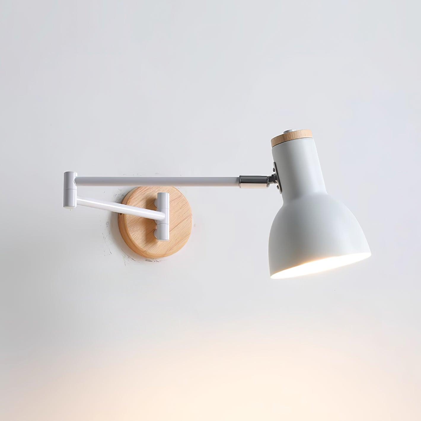 Wall Lamp Adjustable Arm Cone Shade Wood Base Modern Study - Letslighting