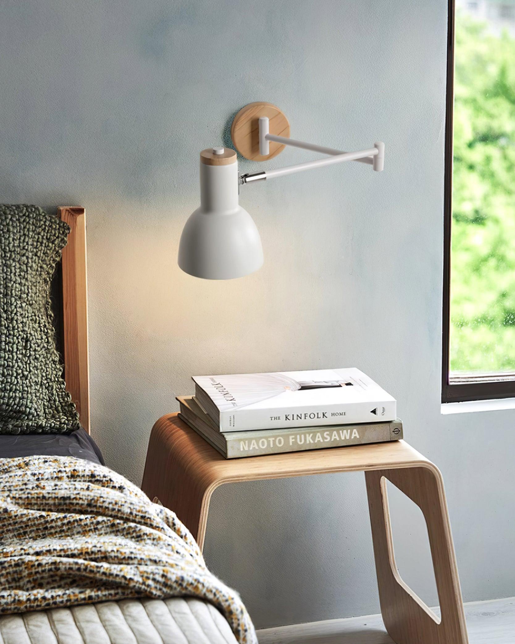 Wall Lamp Adjustable Arm Cone Shade Wood Base Modern Study - Letslighting