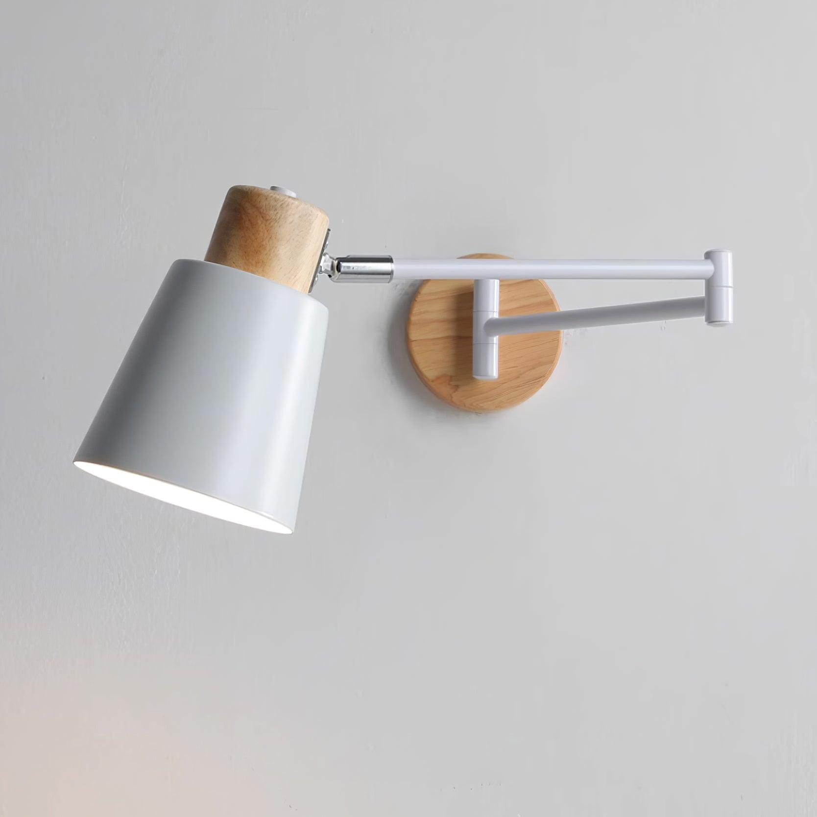Wall Lamp Adjustable Arm Cone Shade Wood Base Modern Study - Letslighting