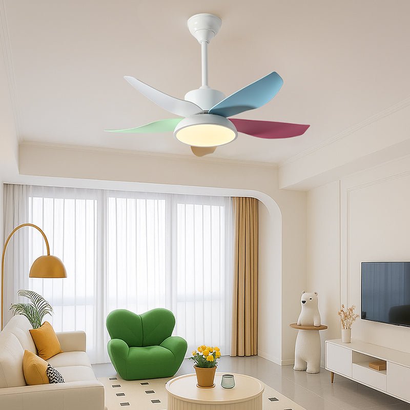 Plafonnier Ventilateur Milo Brise Colorée, détail des pales en ABS et de la LED intégrée