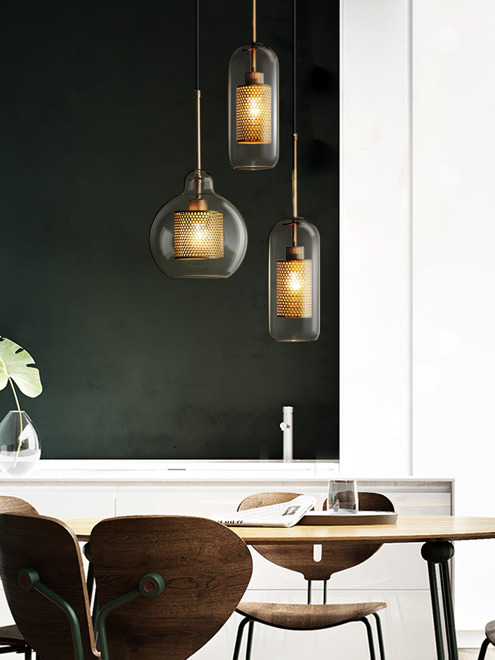 Lustra Lustre Suspendu En Verre Maillage Doré Pour Salle À Manger - Neutralighting