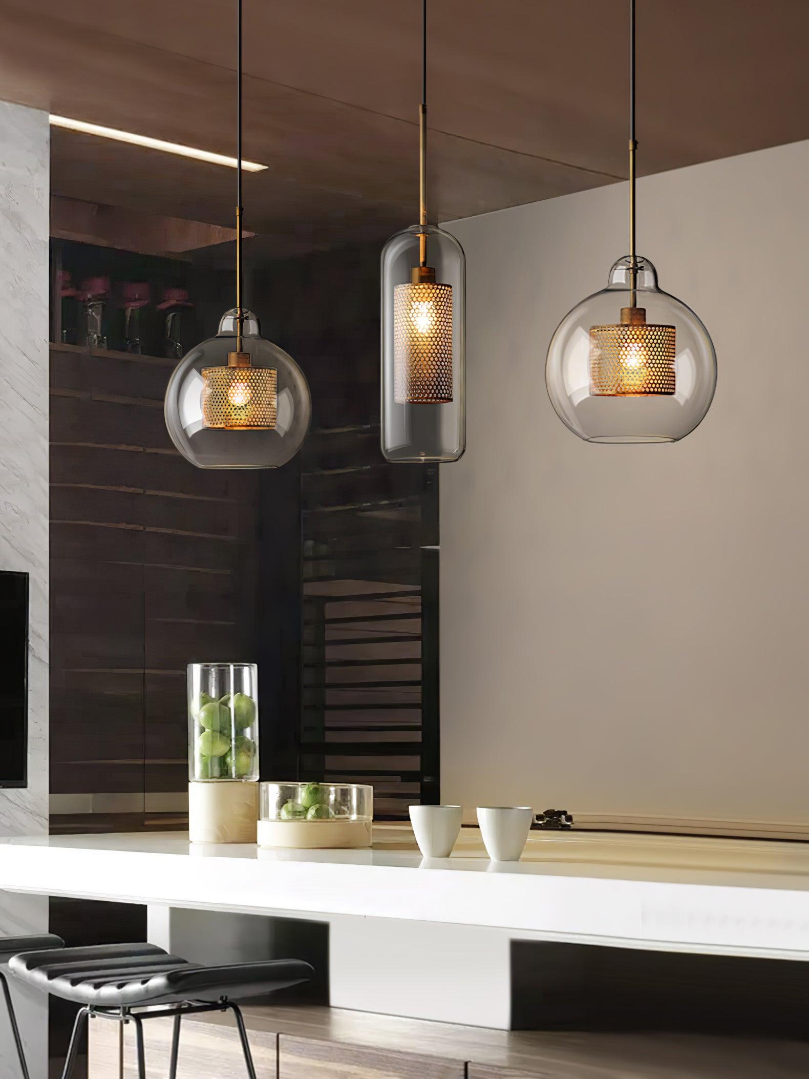 Lustra Lustre Suspendu En Verre Maillage Doré Pour Salle À Manger - Neutralighting