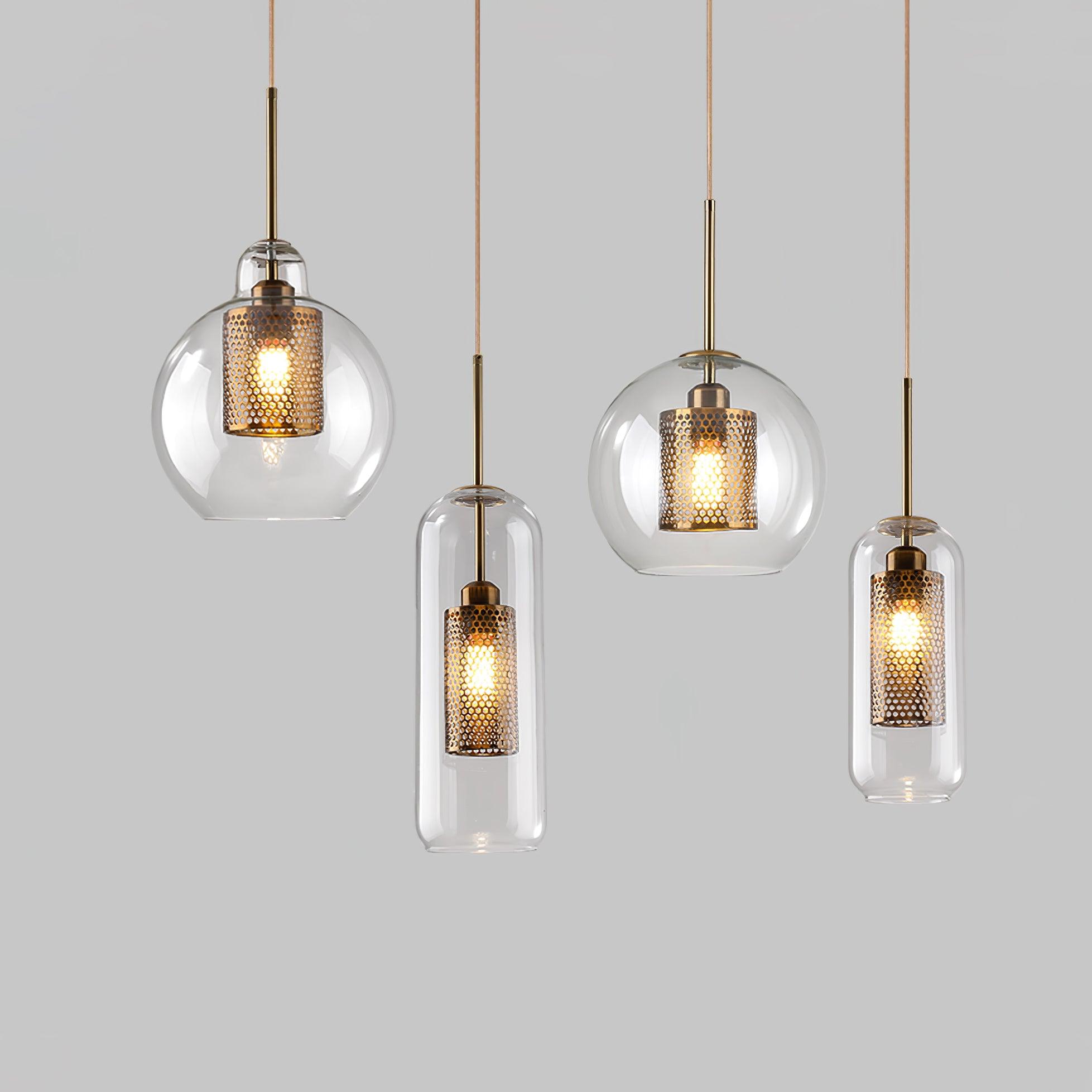 Lustra Lustre Suspendu En Verre Maillage Doré Pour Salle À Manger - Neutralighting