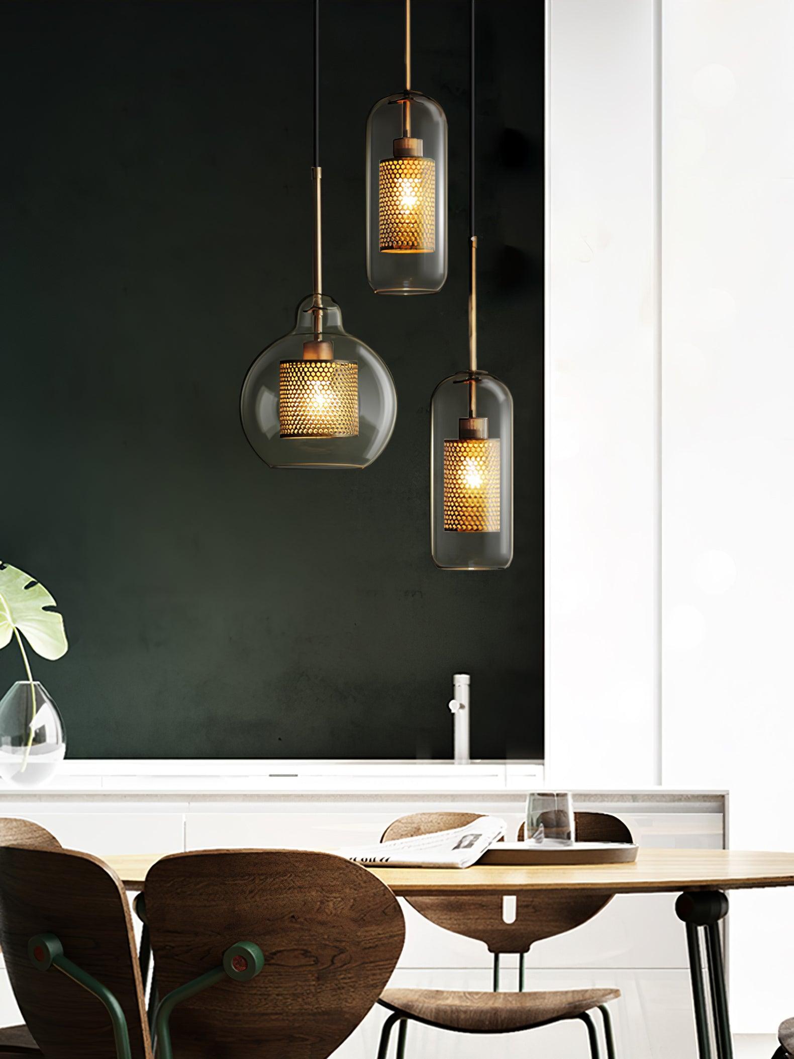 Lustra Lustre Suspendu En Verre Maillage Doré Pour Salle À Manger - Neutralighting