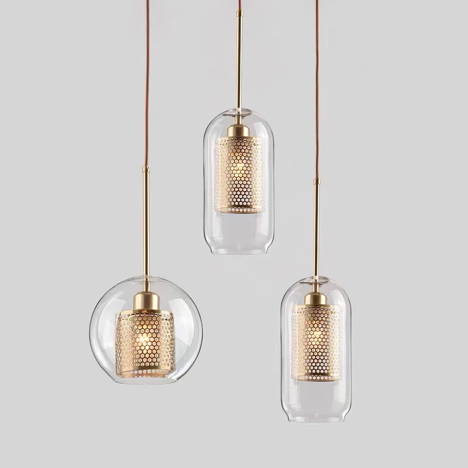 Lustra Lustre Suspendu En Verre Maillage Doré Pour Salle À Manger - Neutralighting
