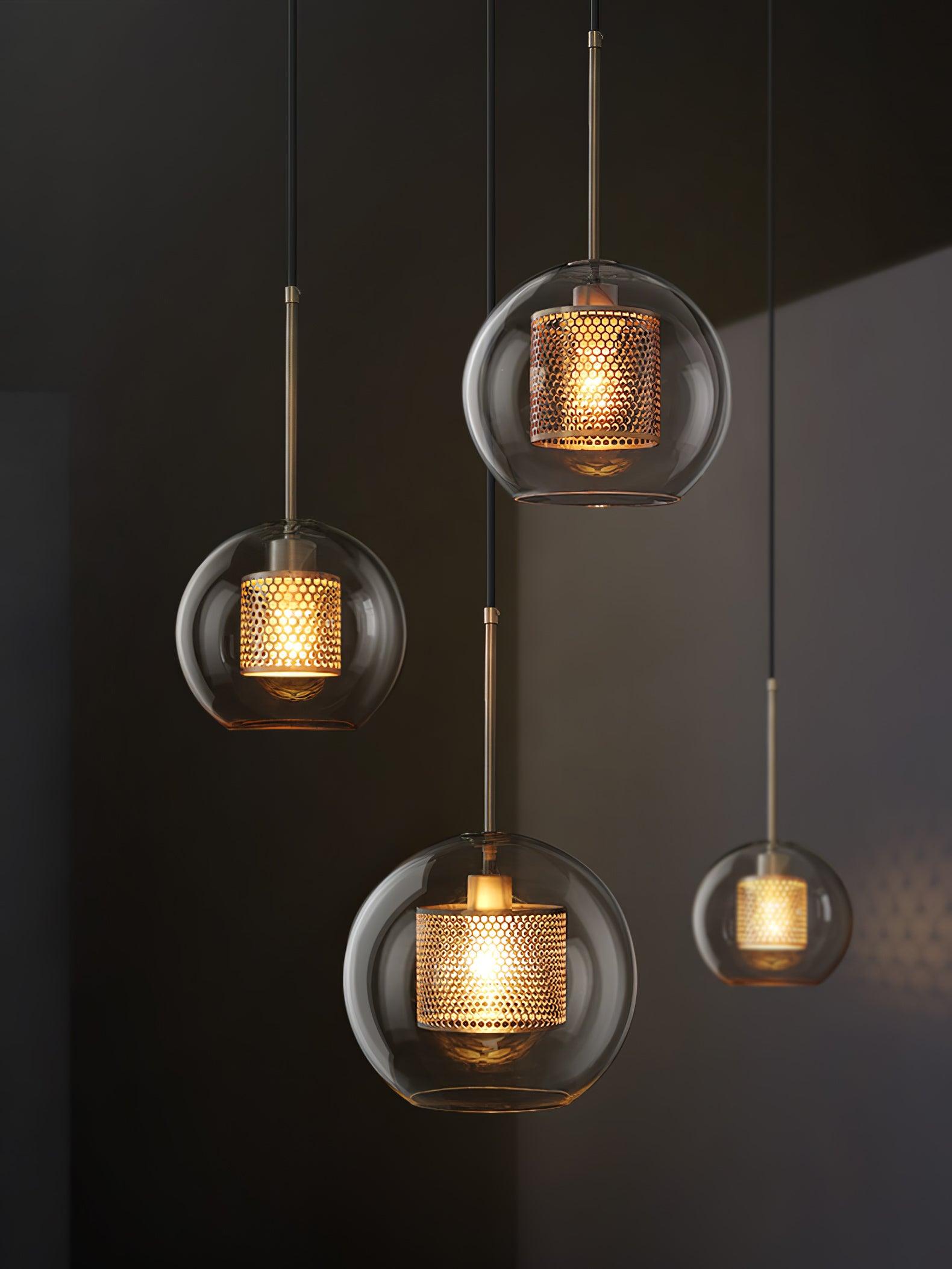 Lustra Lustre Suspendu En Verre Maillage Doré Pour Salle À Manger - Neutralighting