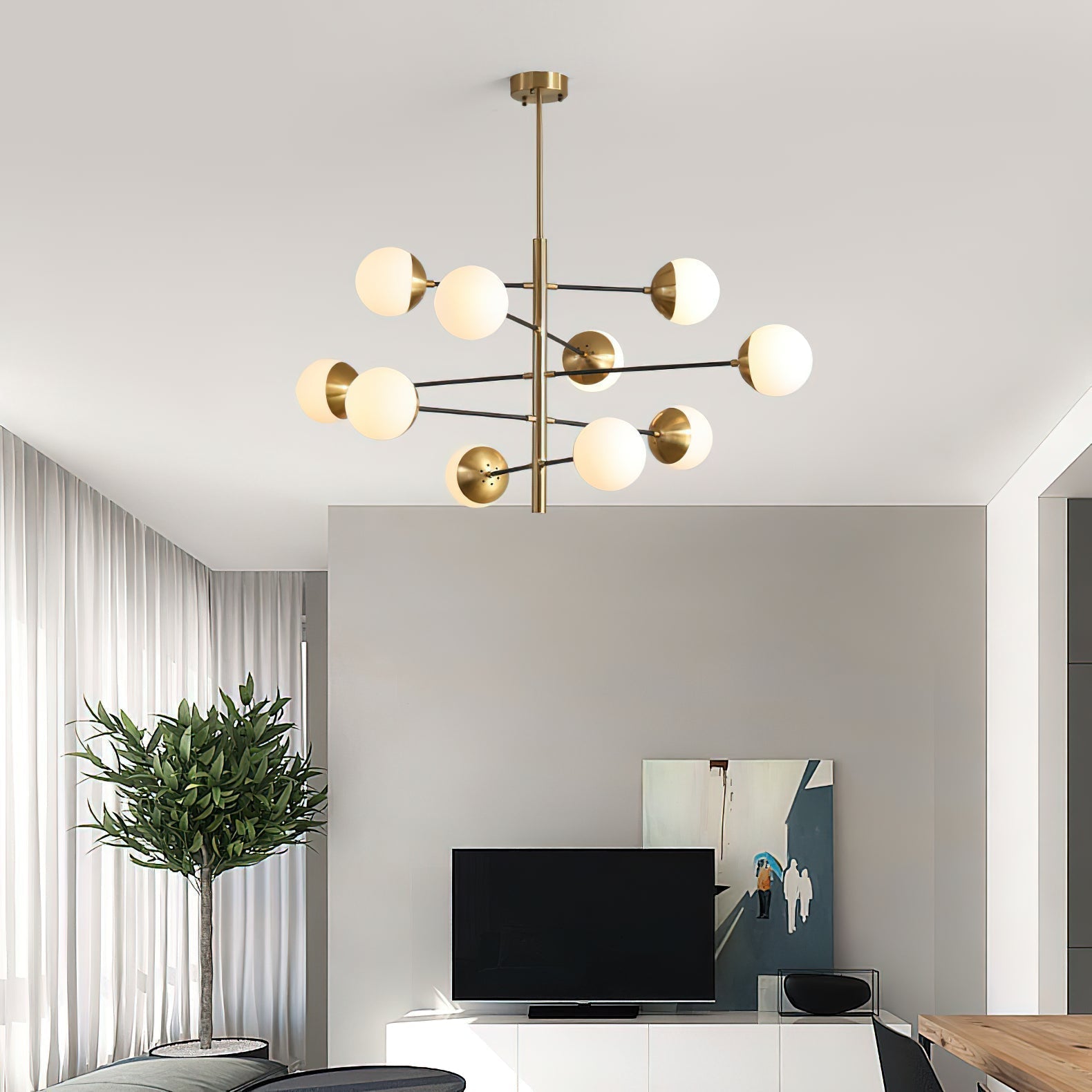 Ultra Chandelier Métal Laiton Verre Minimaliste Moderne - Neutralighting