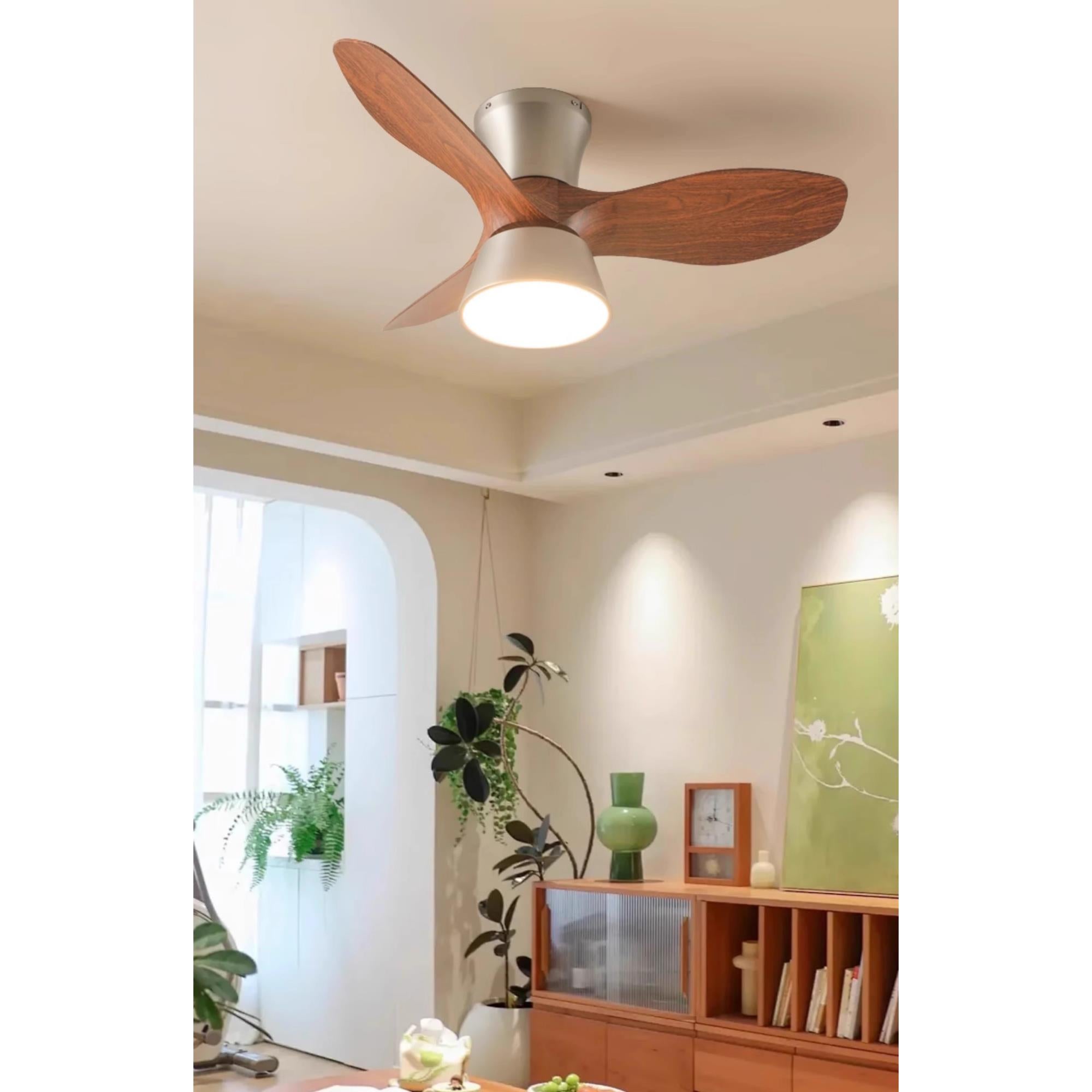 Zanorir Ventilateur De Plafond En Bois Naturel Et Acrylique Minimaliste Moderne Avec Lumière - Neutralighting