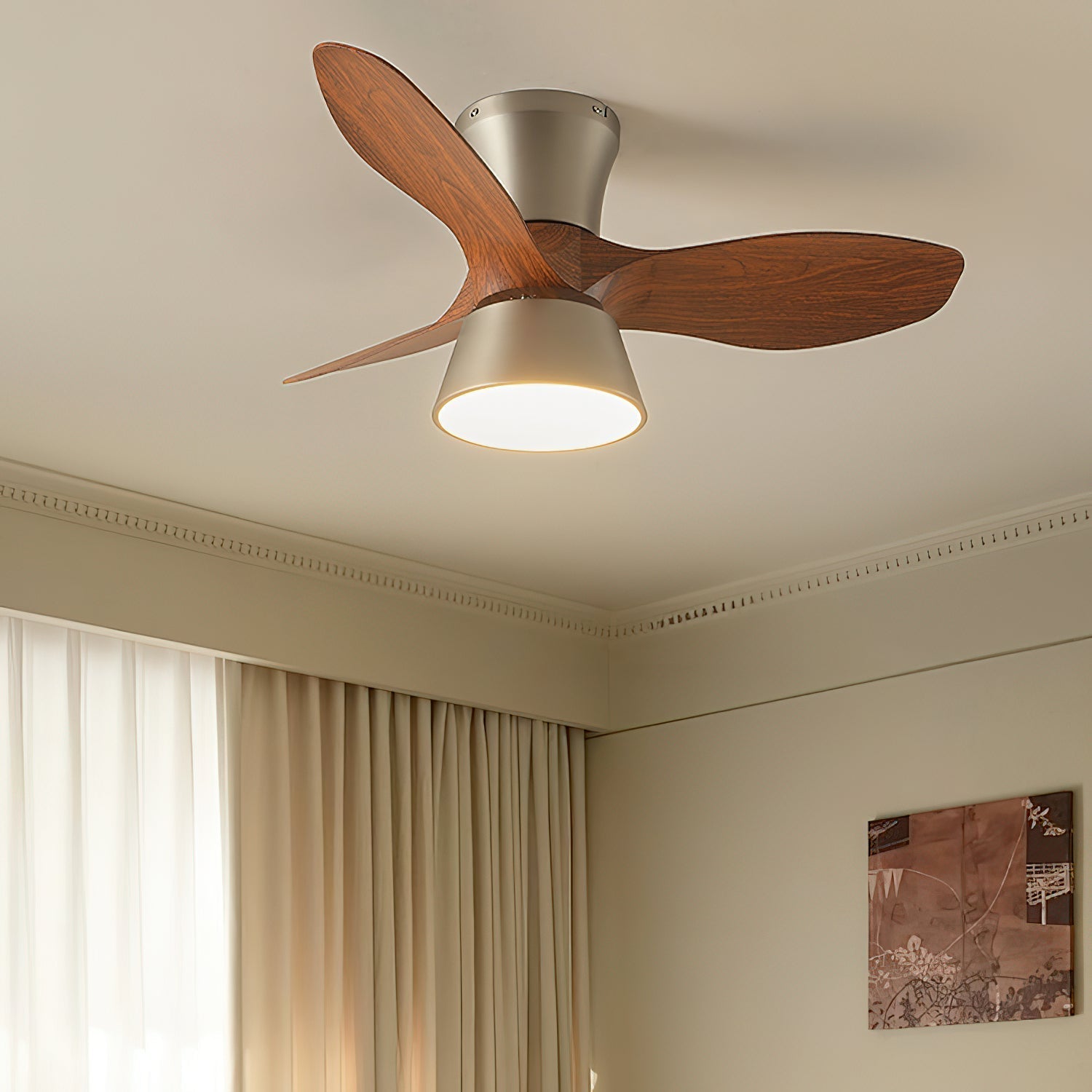 Zanorir Ventilateur De Plafond En Bois Naturel Et Acrylique Minimaliste Moderne Avec Lumière - Neutralighting