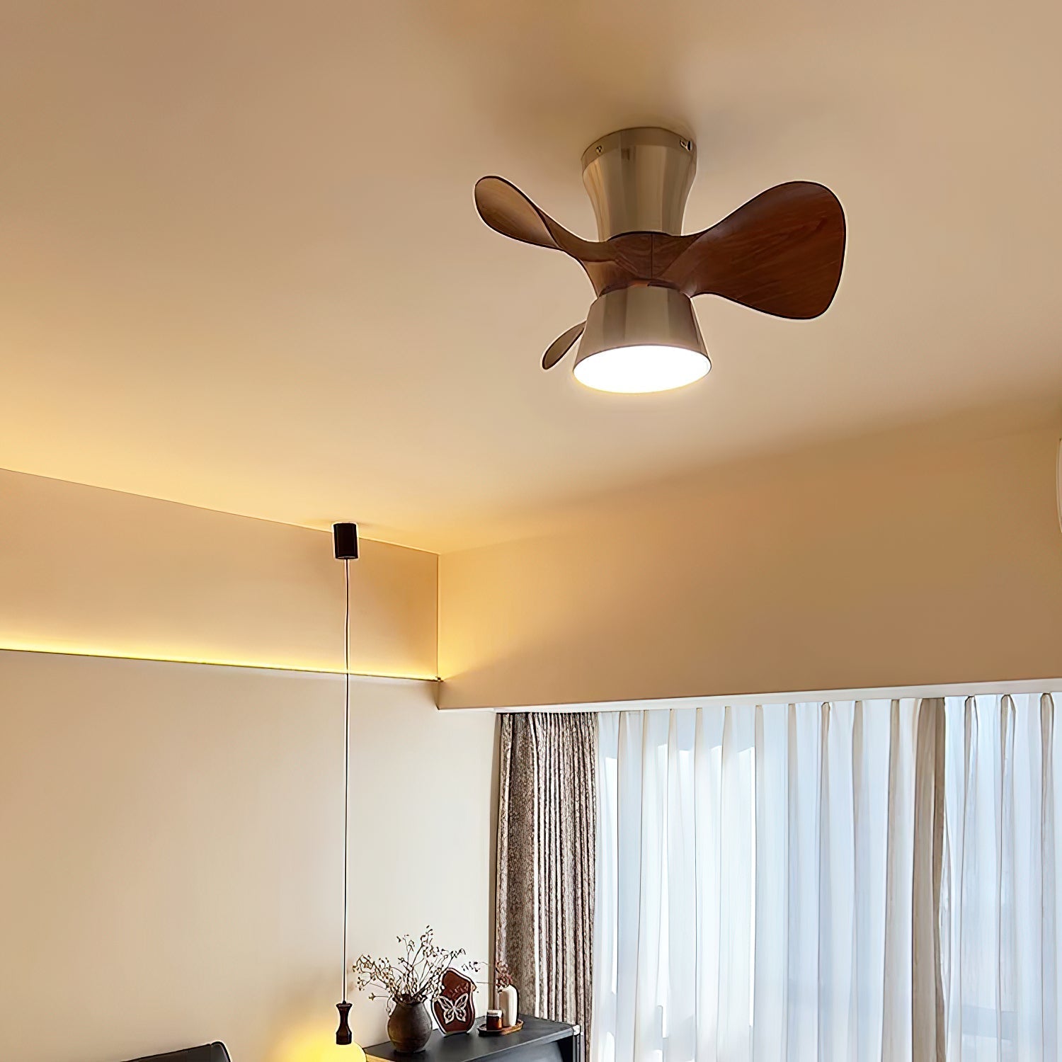 Zanorir Ventilateur De Plafond En Bois Naturel Et Acrylique Minimaliste Moderne Avec Lumière - Neutralighting