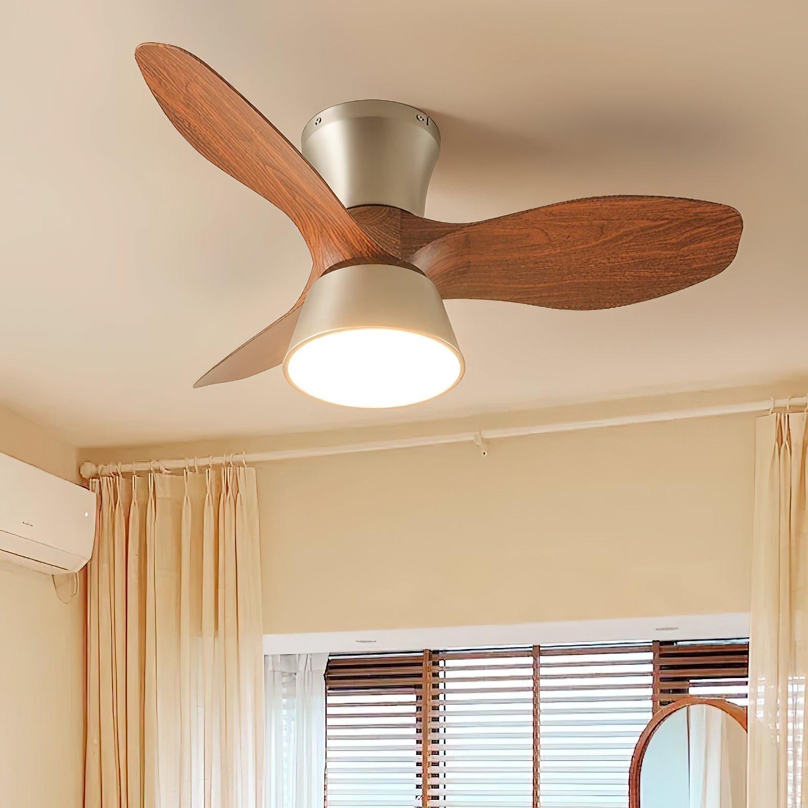 Zanorir Ventilateur De Plafond En Bois Naturel Et Acrylique Minimaliste Moderne Avec Lumière - Neutralighting