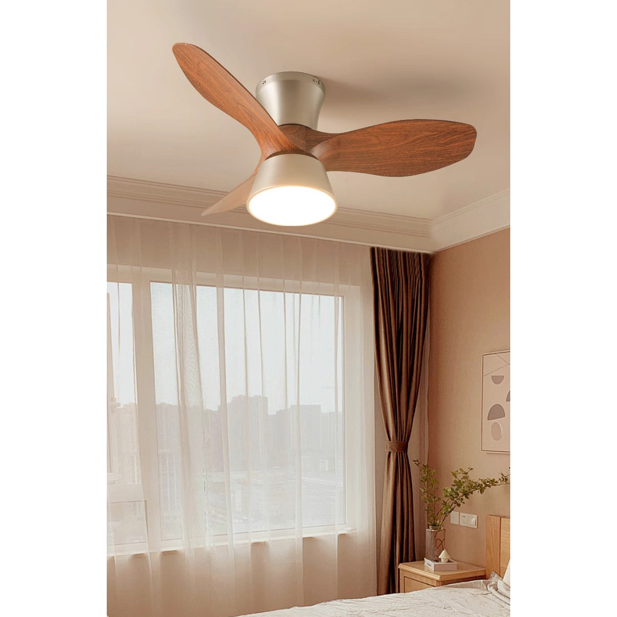 Zanorir Ventilateur De Plafond En Bois Naturel Et Acrylique Minimaliste Moderne Avec Lumière - Neutralighting
