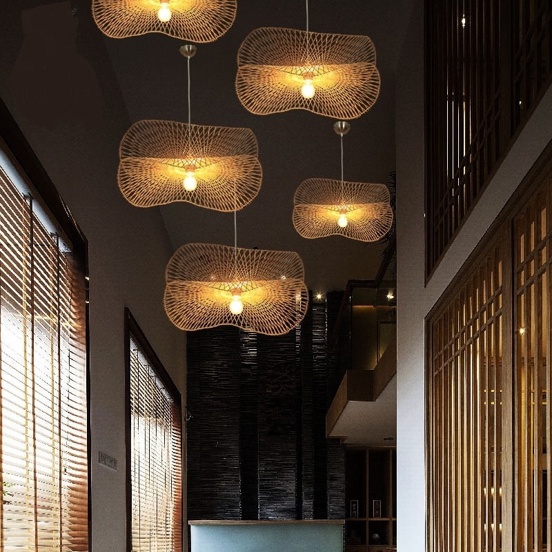 Ritta Suspension Linéaire Vintage, Rotin, Bois, Salon - Neutralighting