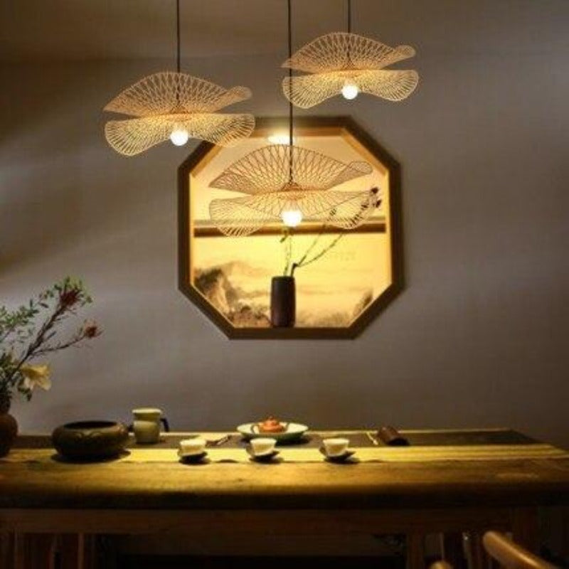 Ritta Suspension Linéaire Vintage, Rotin, Bois, Salon - Neutralighting