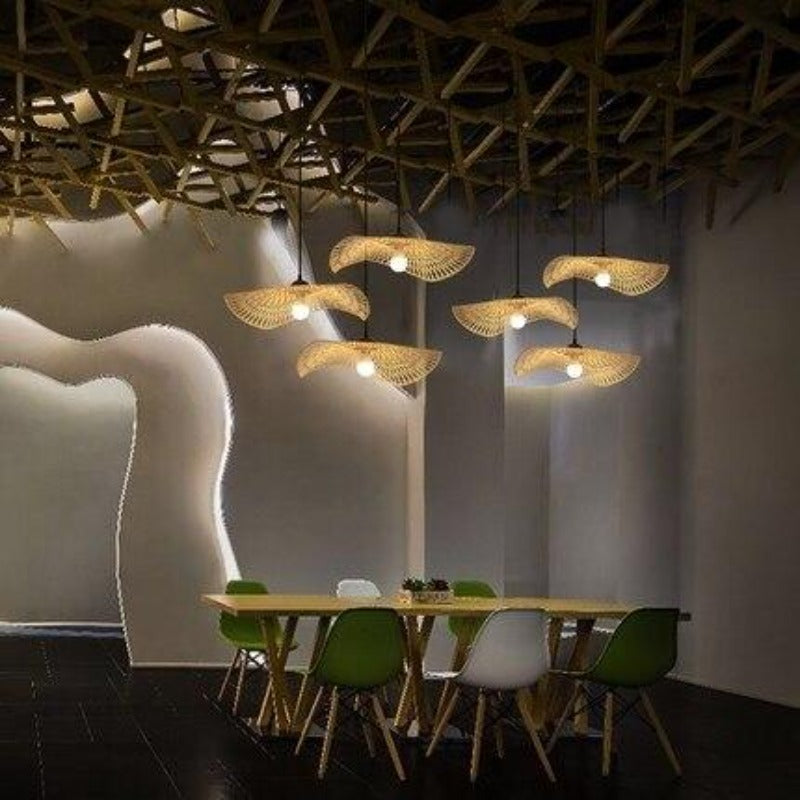 Ritta Suspension Linéaire Vintage, Rotin, Bois, Salon - Neutralighting