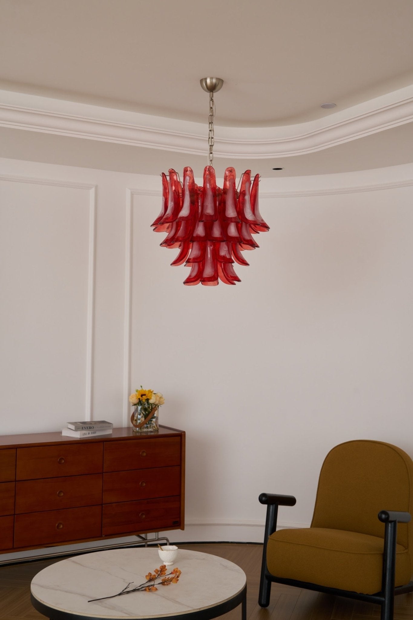 Aurora Chandelier Crimson Murano Glass Petals Layered Vintage - Letslighting