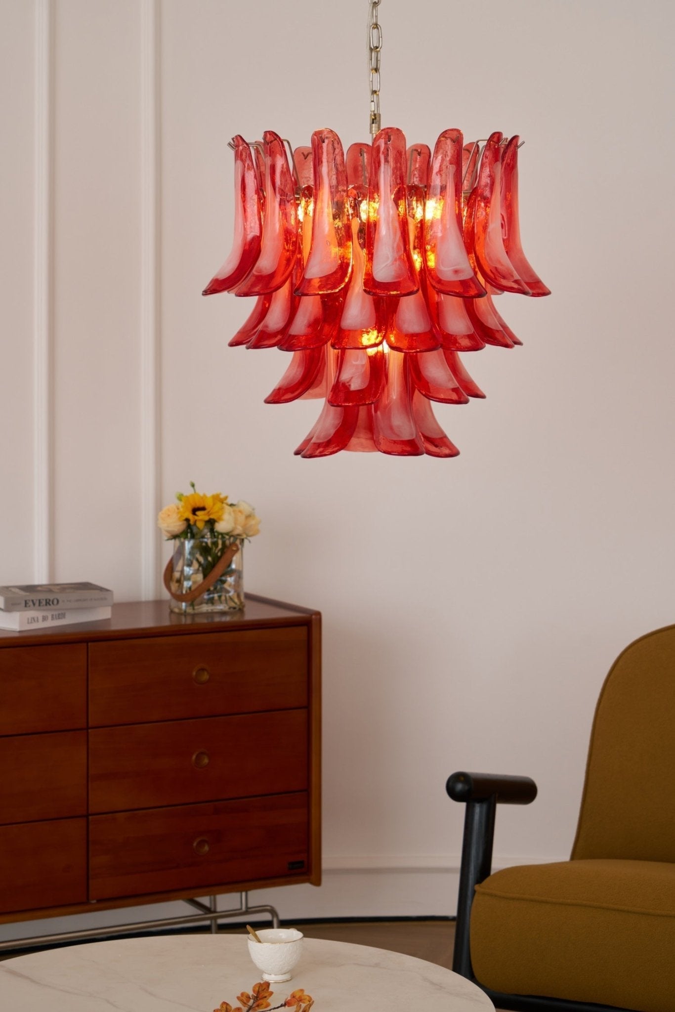 Aurora Chandelier Crimson Murano Glass Petals Layered Vintage - Letslighting