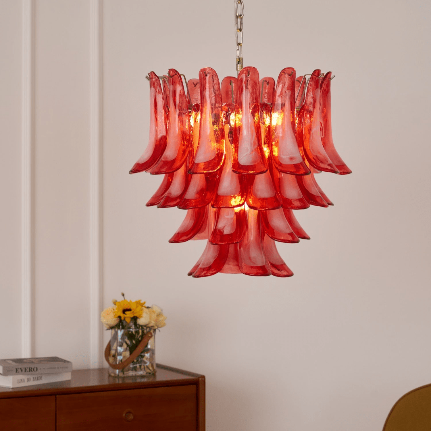 Aurora Chandelier Crimson Murano Glass Petals Layered Vintage - Letslighting