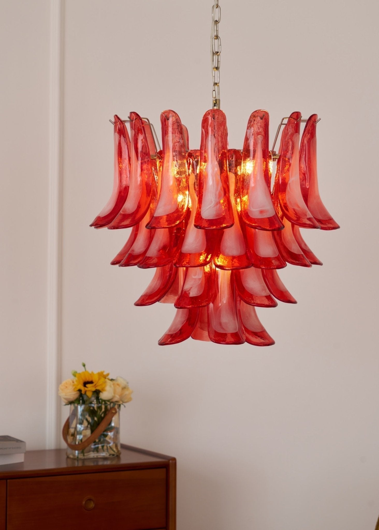 Aurora Chandelier Crimson Murano Glass Petals Layered Vintage - Letslighting