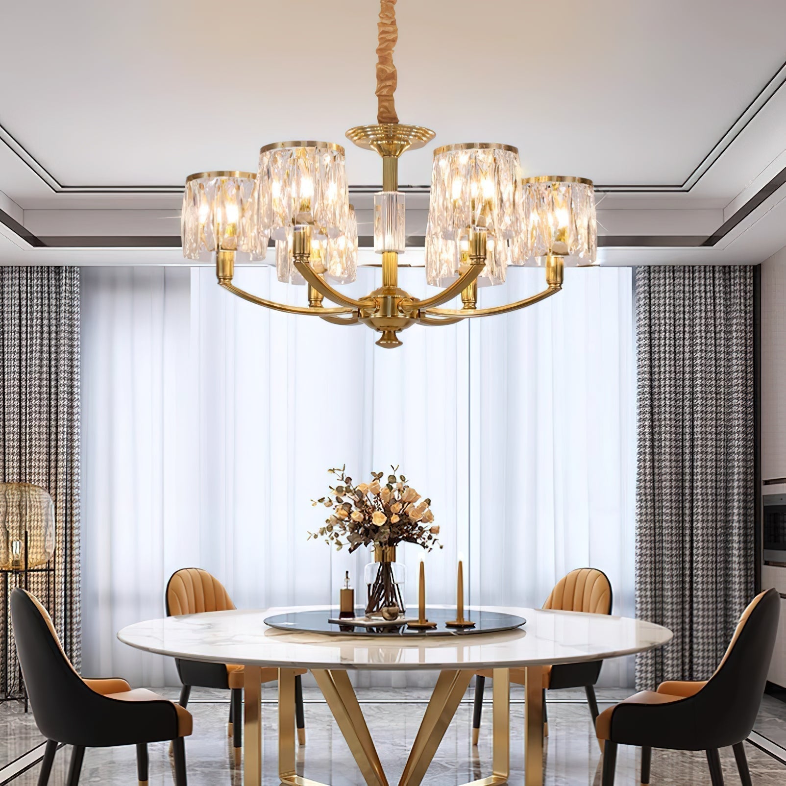 Amber Individual Creativity Column Brass Crystal Chandelier - Lamp Copper