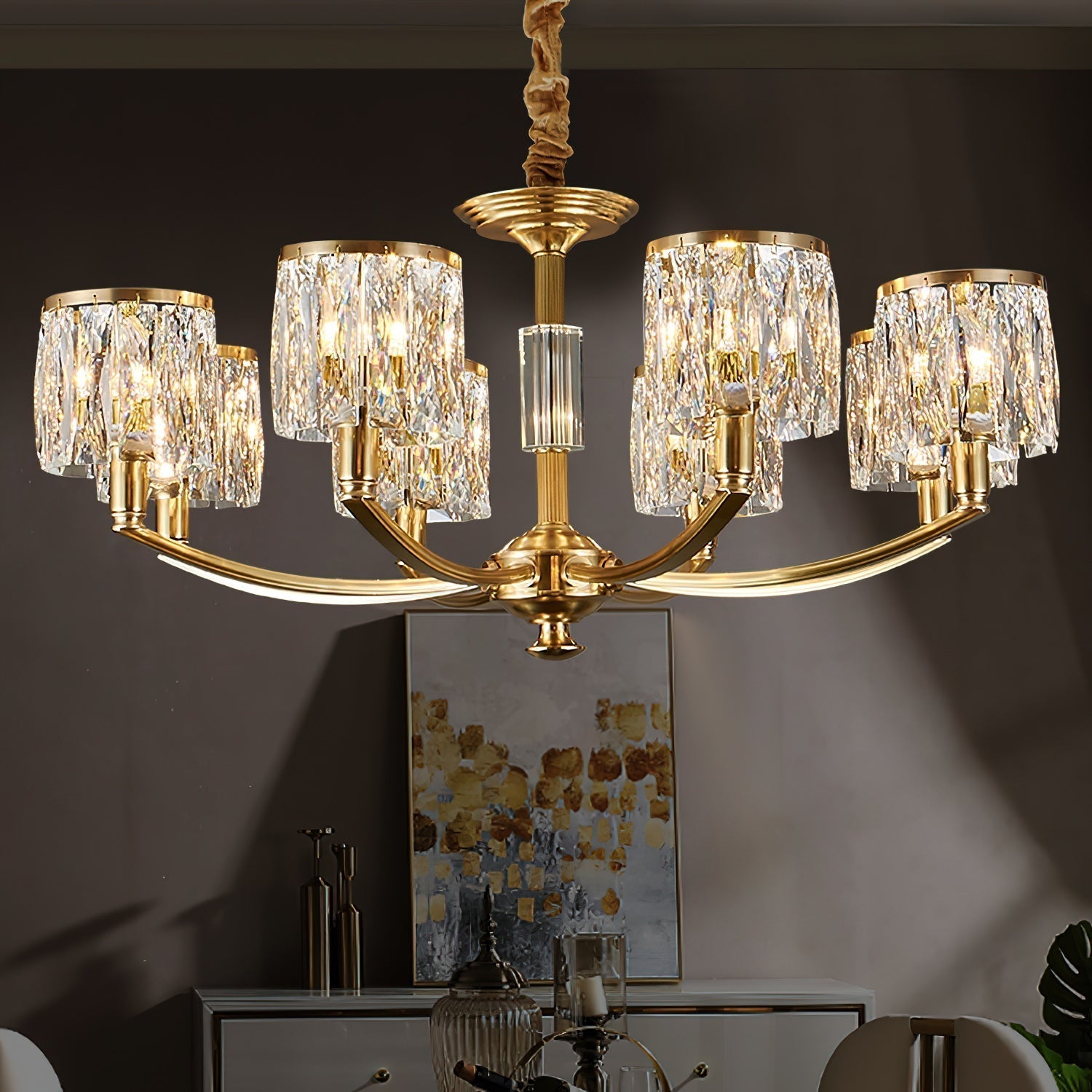 Amber Individual Creativity Column Brass Crystal Chandelier - Lamp Copper