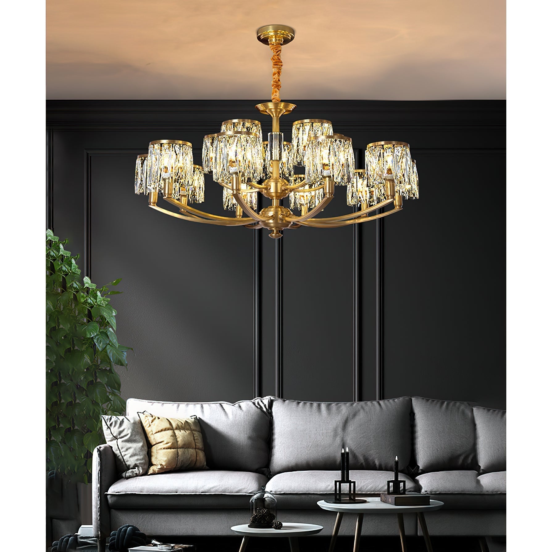 Amber Individual Creativity Column Brass Crystal Chandelier - Lamp Copper