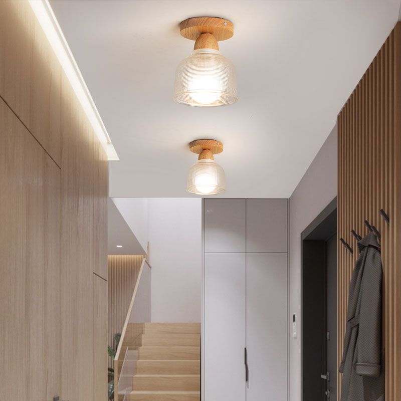 Arisha Moderne LED Plafonnier Dôme Bois Verre Salon Salle à Manger - Neutralighting