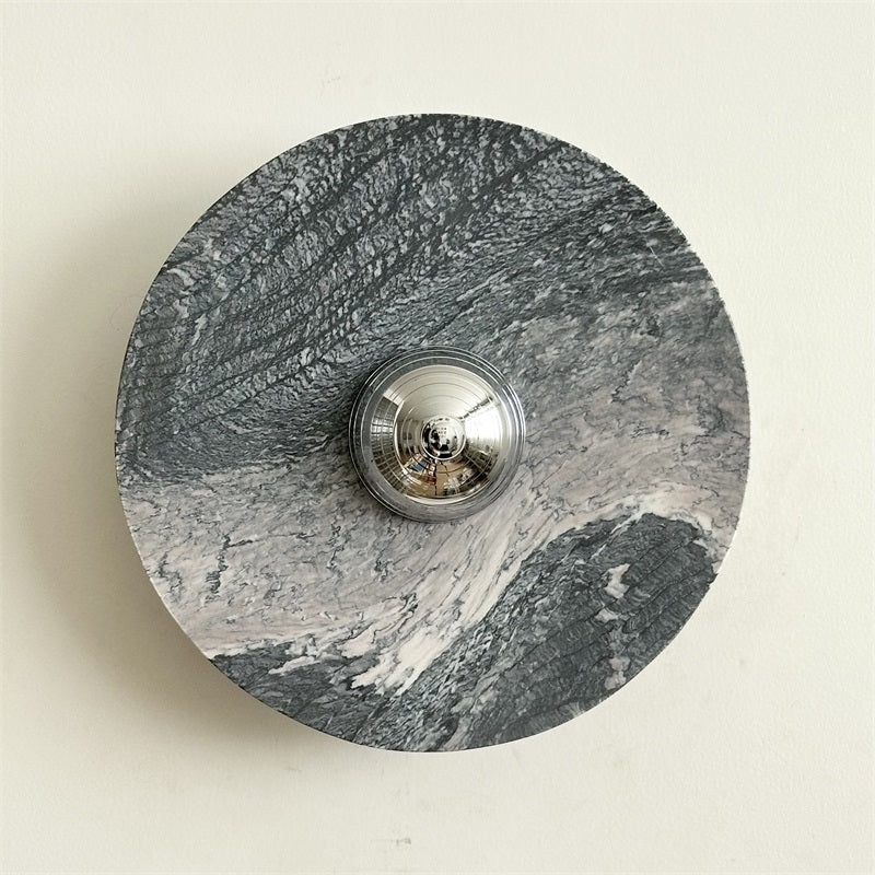 Zeno Modern Minimalist Round Chrome Marble Metal Wall Sconce - Lamp Copper